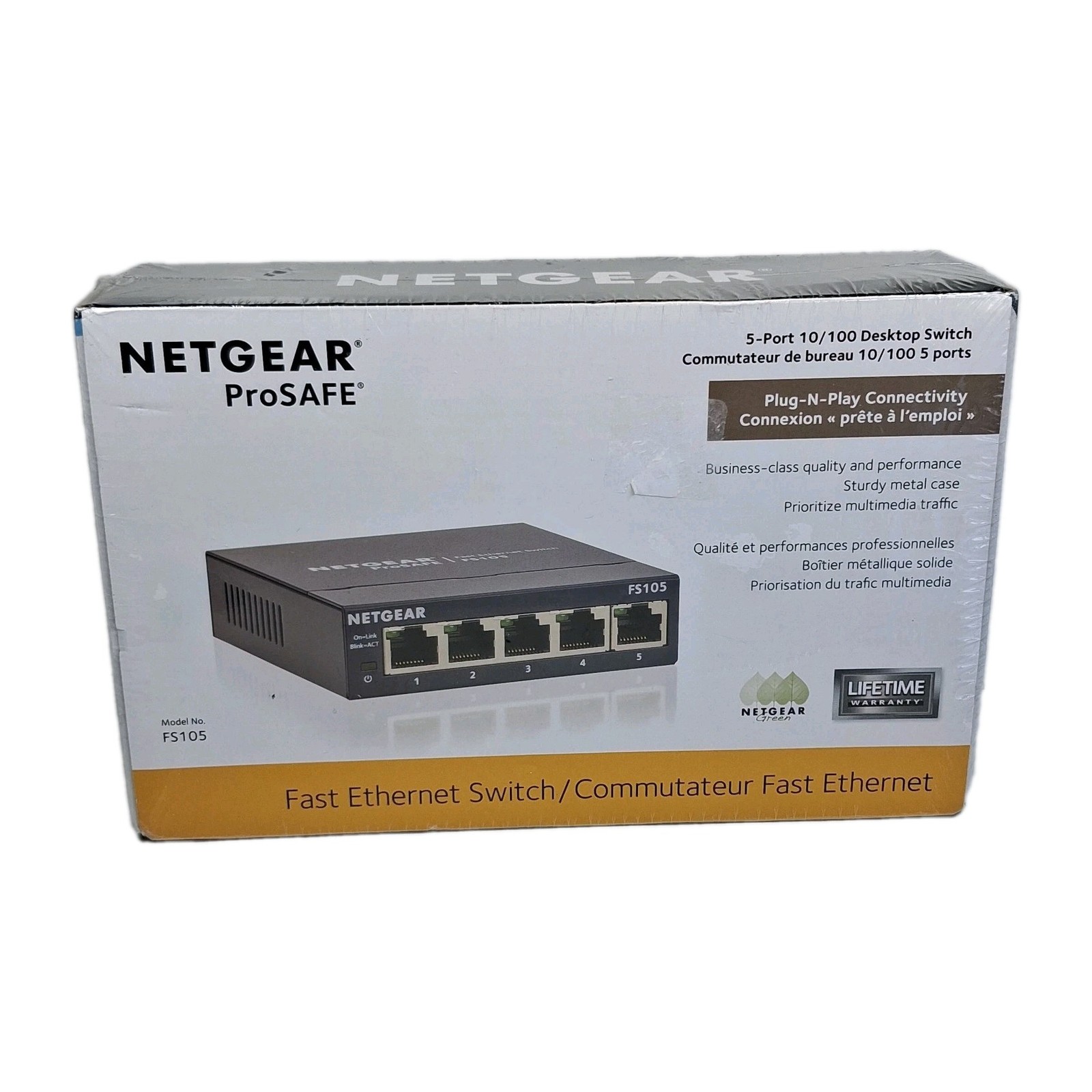 NEW NETGEAR ProSafe FS105 5-Port 10/100 Desktop Ethernet Switch Fast Switch Hub