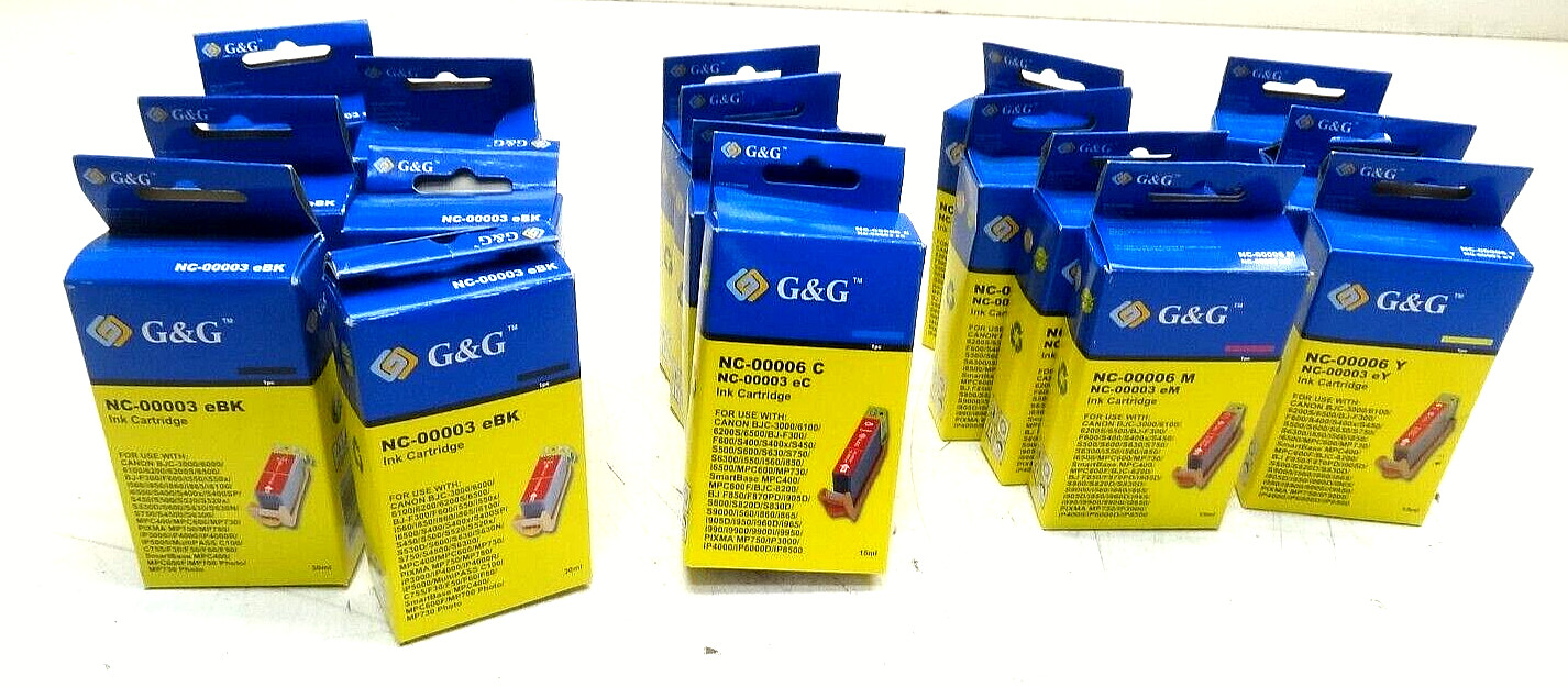 G and G Ink Jet Printer Cartridge Black Yellow Blue Red G&g 18 Packages