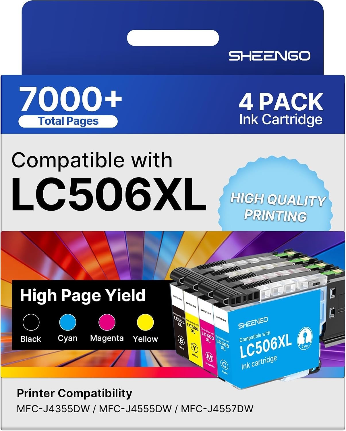 LC506XL Ink Cartridges 4-Pack BCMY [Compatible With Brother] SHEENGO Chip BN