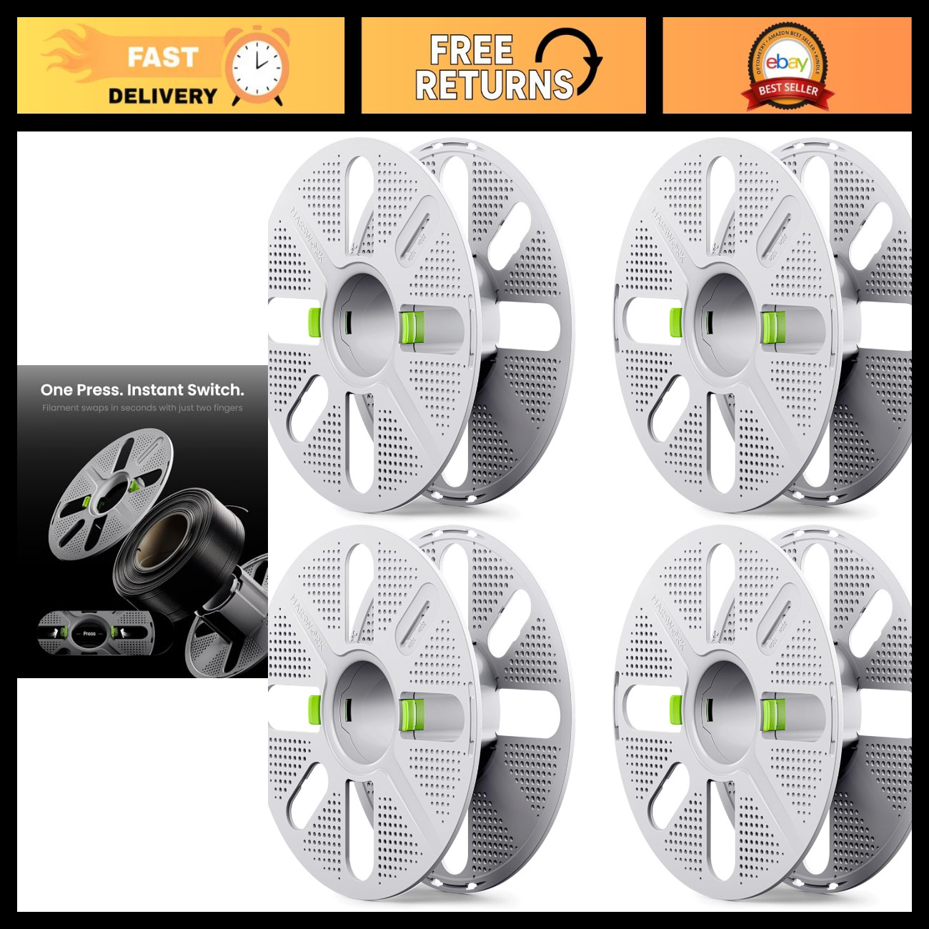 Reusable Quick-Swap Filament Spool, 4 pcs, Two-Finger Press Design, 3D Printer C