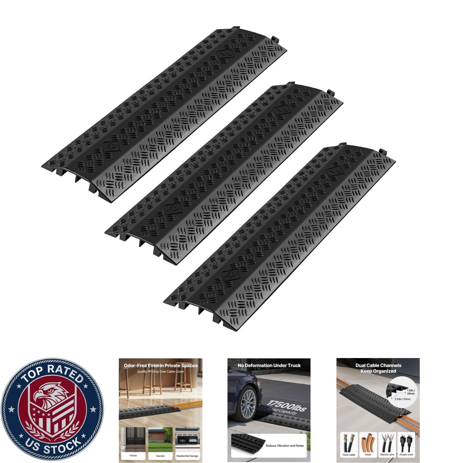 Drop Over Cable Cover, 17,500 Lbs/Axle Load Capacity, 2 Channel Heavy Duty Floor