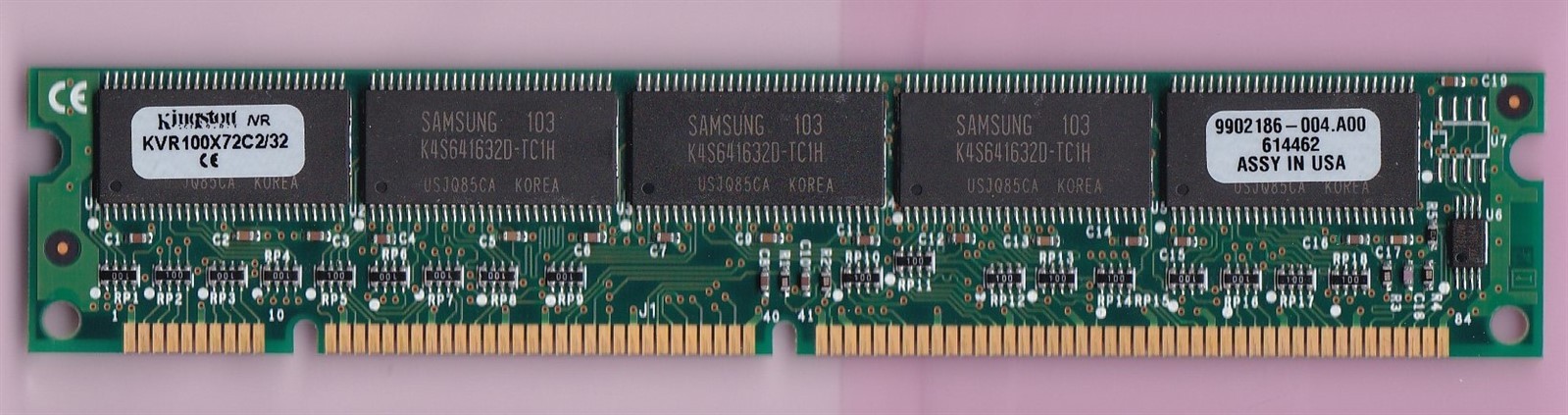 32MB PC100 KINGSTON KVR100X72C2/32 ECC SDR 3.3V SDRAM PC-100 RAM Stick DIMM CL2