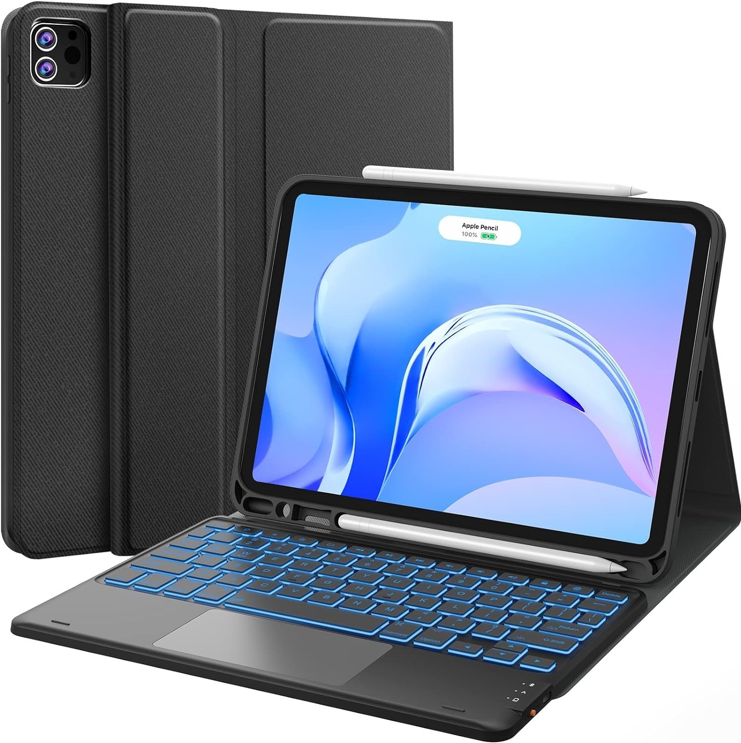 CHESONA iPad Air 11 M4 M3 M2 Keyboard Case Trackpad Backlit Folio, Black