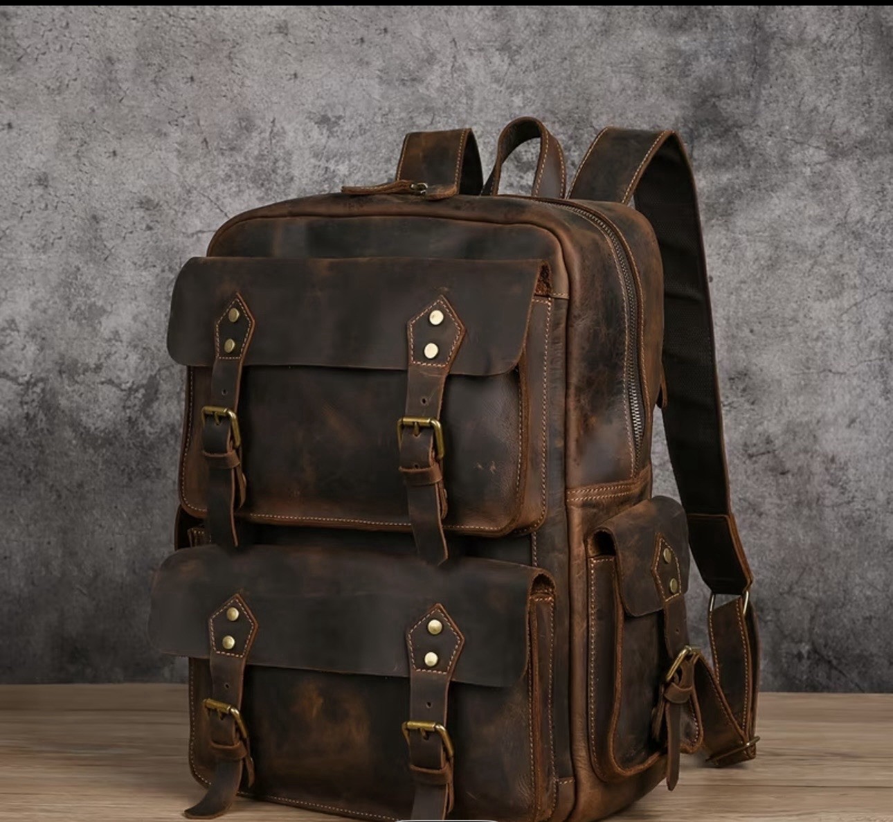 Crazy Horse Genuine Leather Backpack for Men, 16-Inch Backpack 