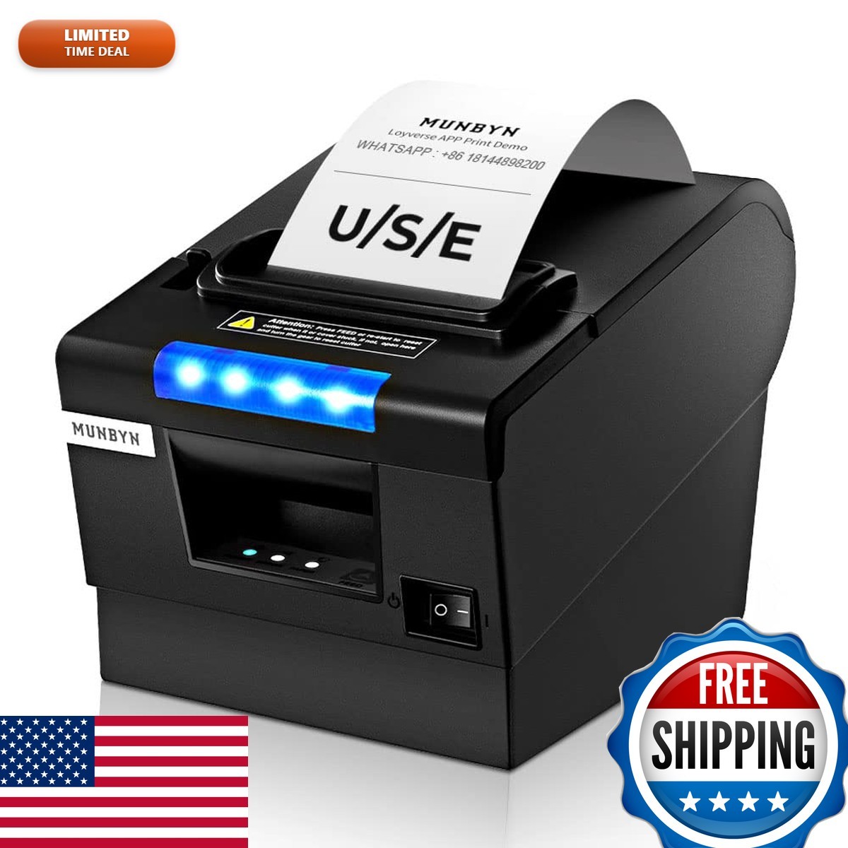 MUNBYN P068 Thermal Receipt Printer 80mm POS Printer USB Serial Ethernet