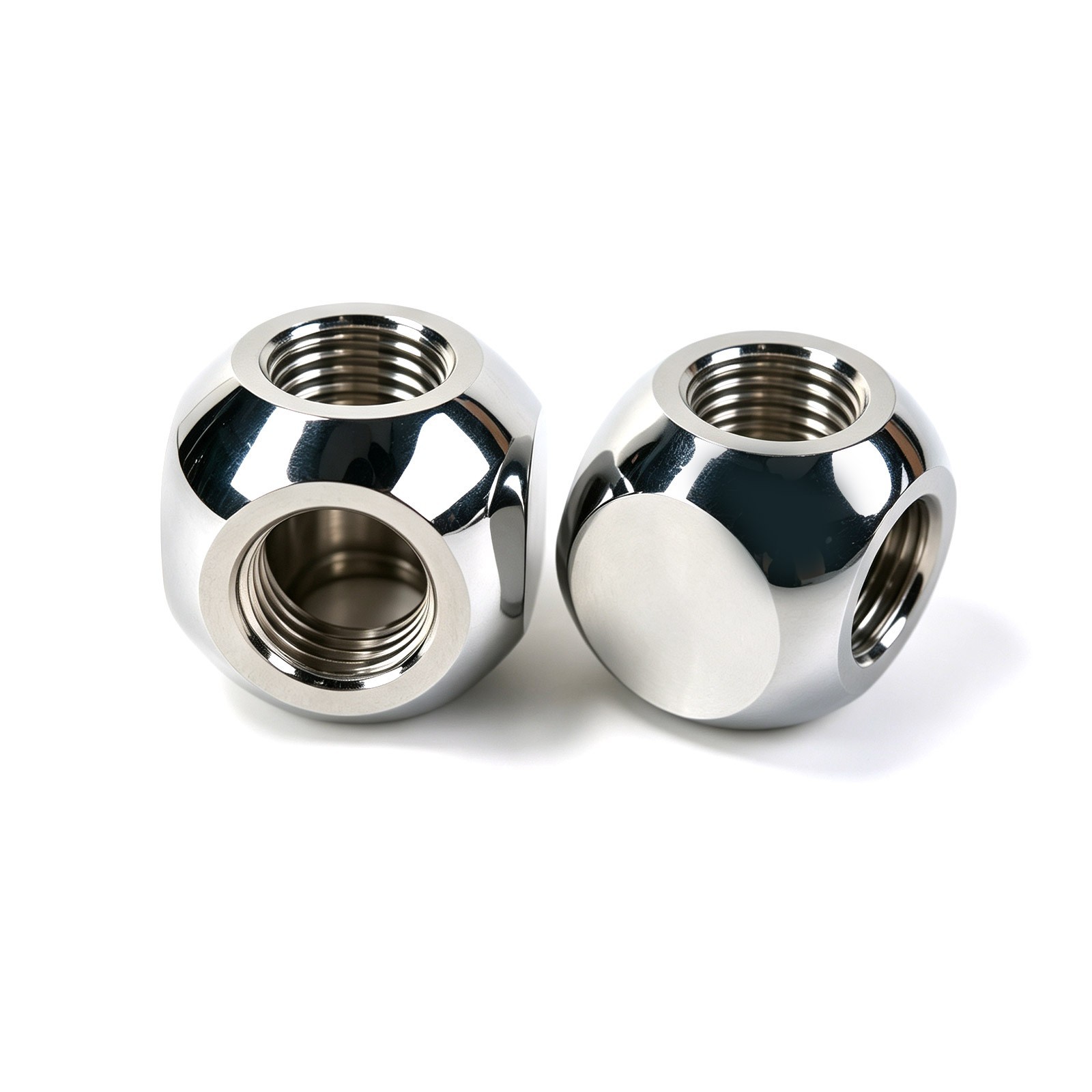 2-Pack  G1/4 Ball T Fitting, 3-Way Spherical Tee, Water Cooling Connector silver