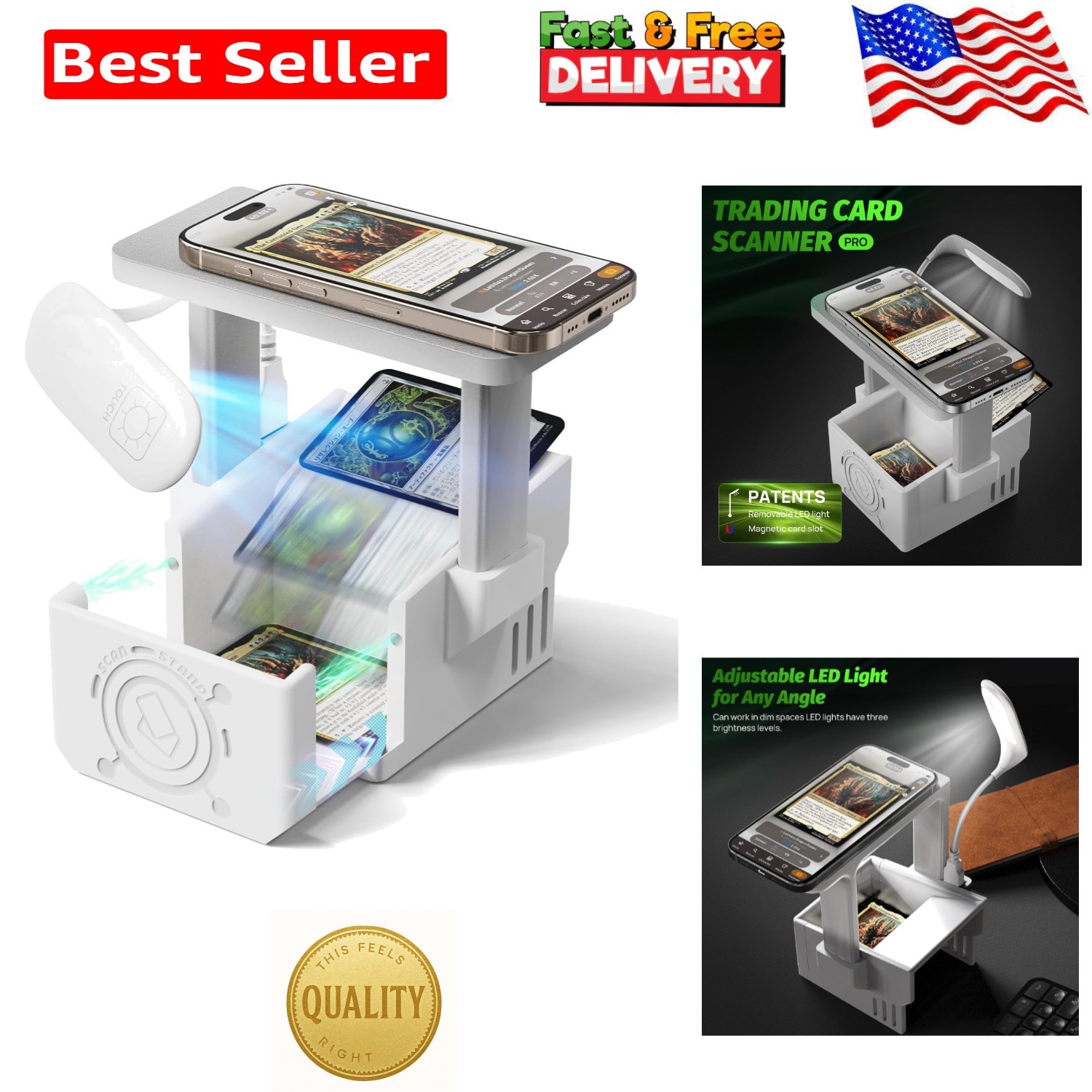 Pro Grade MTG Card Scanner with LED and Innovative Sloped Design for Quick Scans