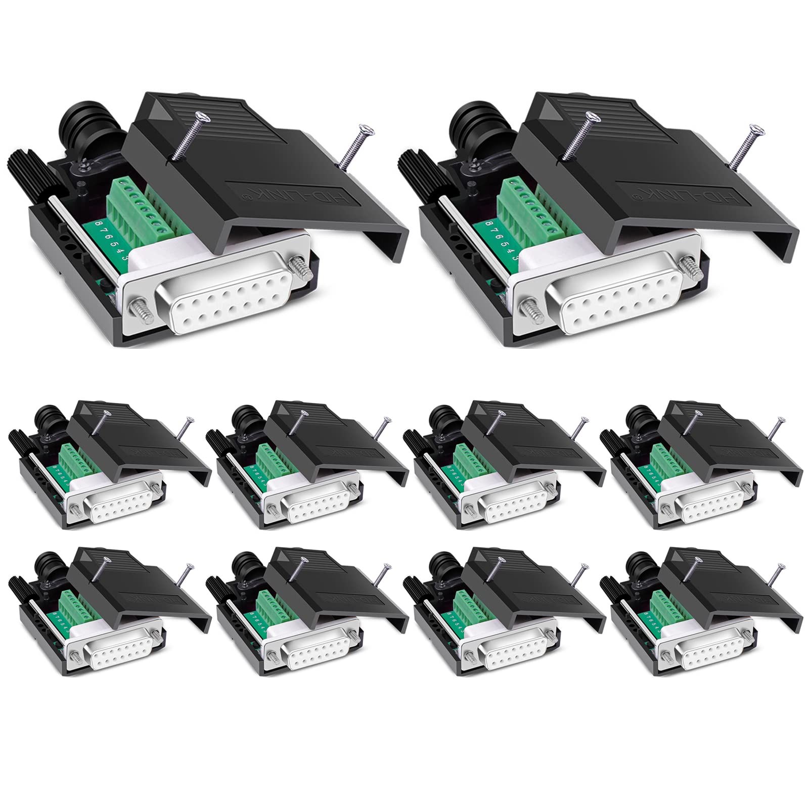 10 PCS DB15 Solderless Serial to 15 Pin Terminal Female Adapter Connector Port