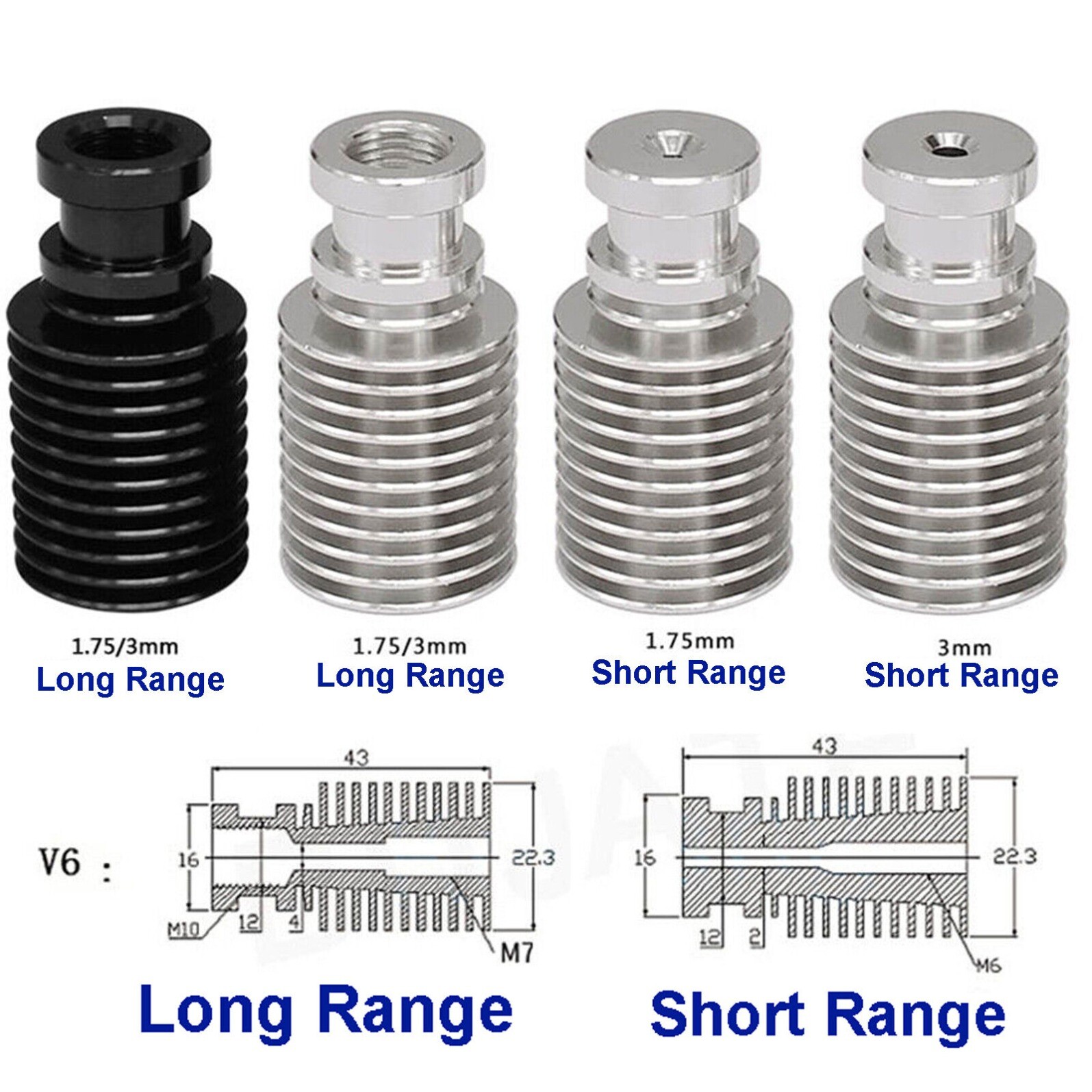 V6 Extruder Metal Heat Sink For 1.75/3mm Fit For V6 3D Printer Tools