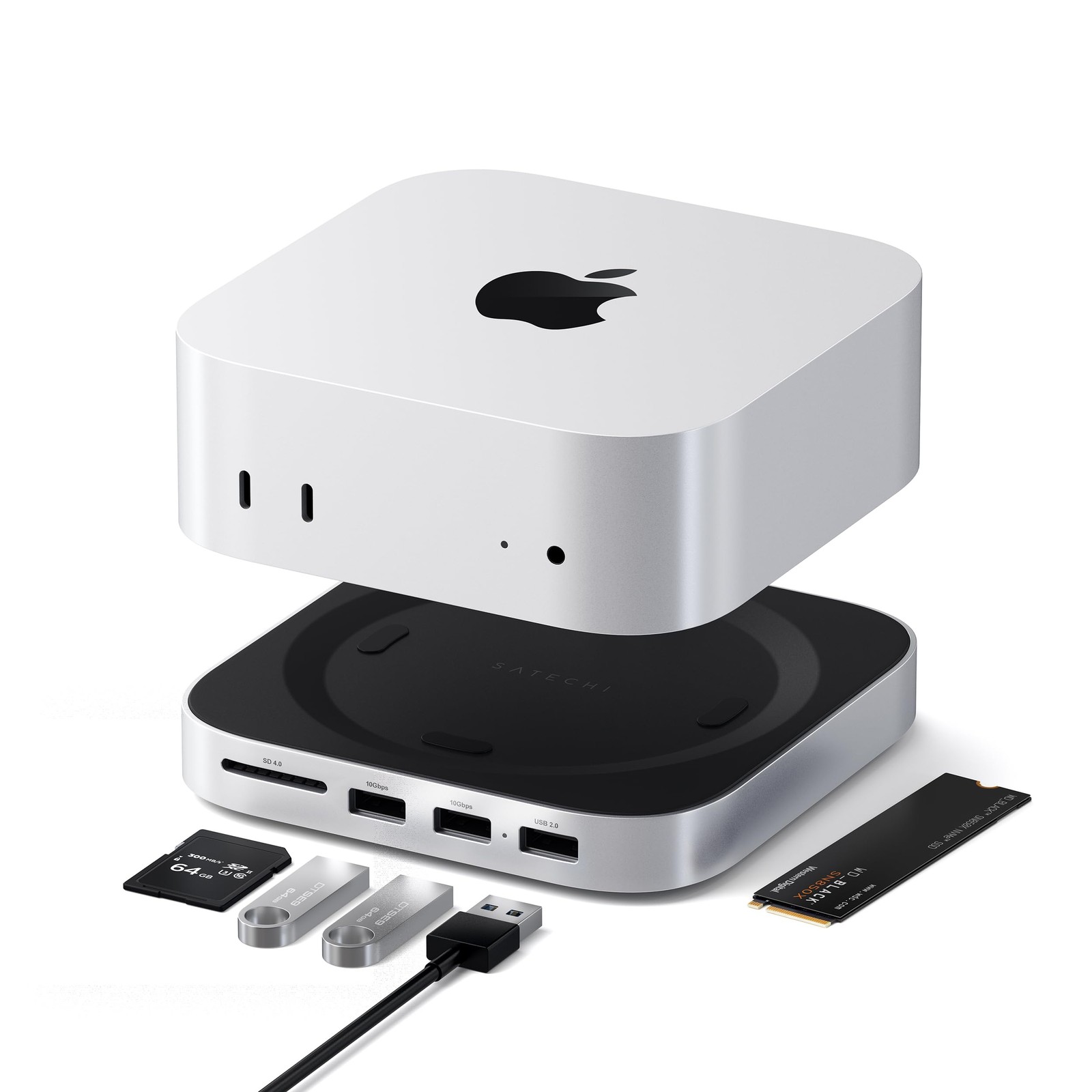 Satechi Mac mini M4 Hub & Stand with NVMe SSD Enclosure, Silver
