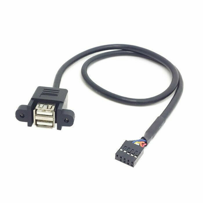 50cm Stackable Dual USB 2.0 A Type F to Motherboard 9-P Header Cable with Panel