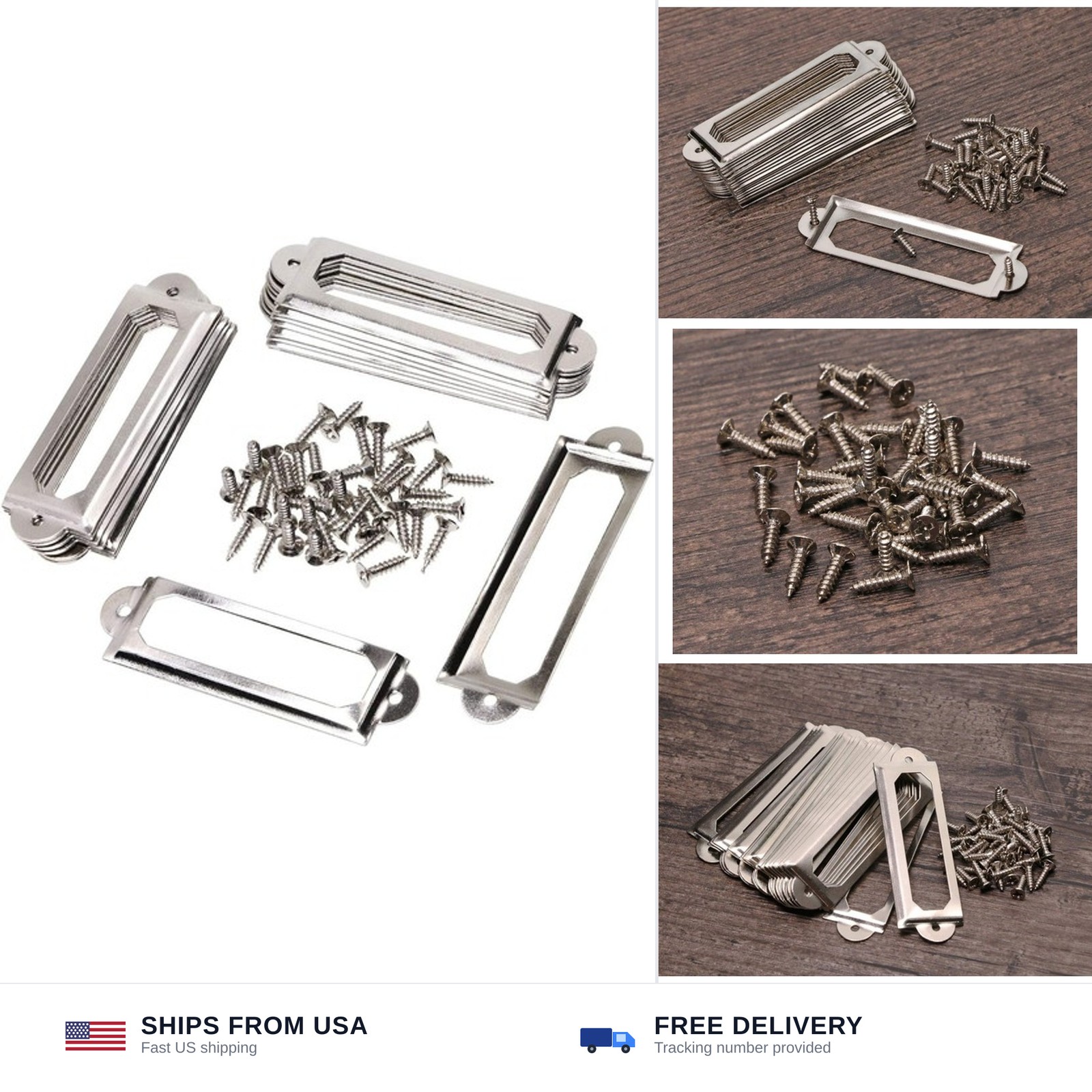 20pc antique brass drawer label pull frame handle card holder 60x17mm silver