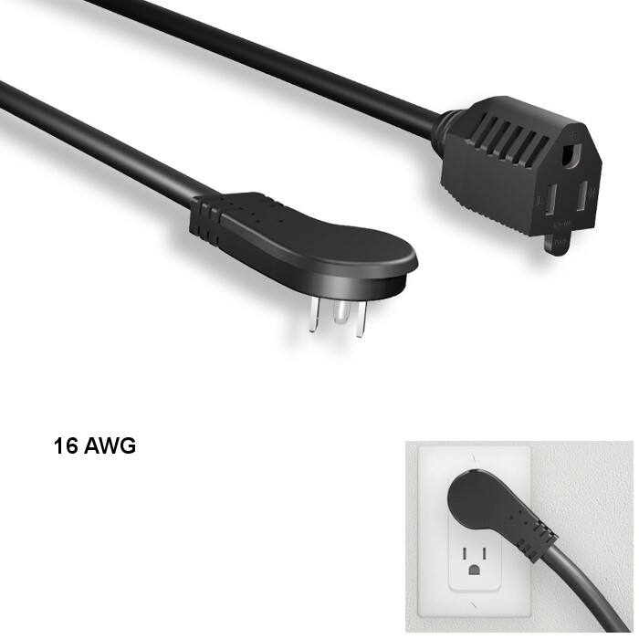 Kentek 1 FT 16AWG Low Profile Angled Power Extension Cord NEMA 5-15P/R 13A/125V