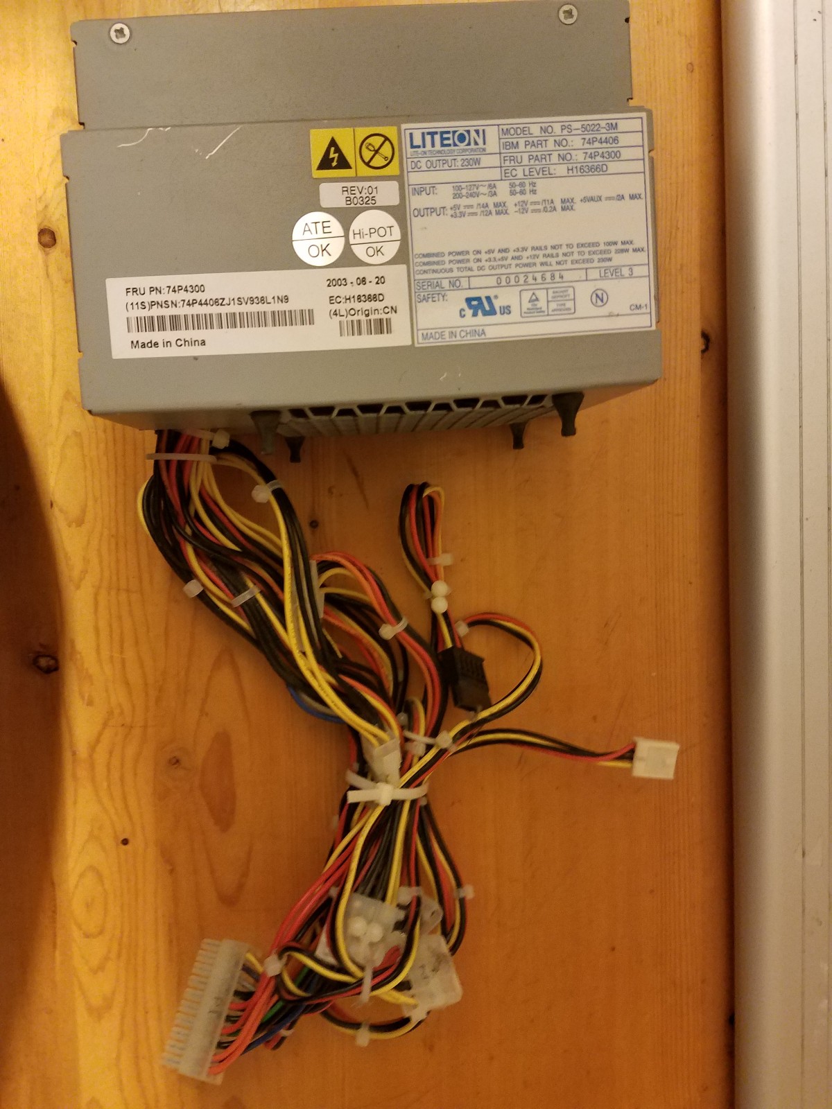 LITEON PS-5022-3M 230W Internal Power Supply 100/240  V AC Input 74P4406