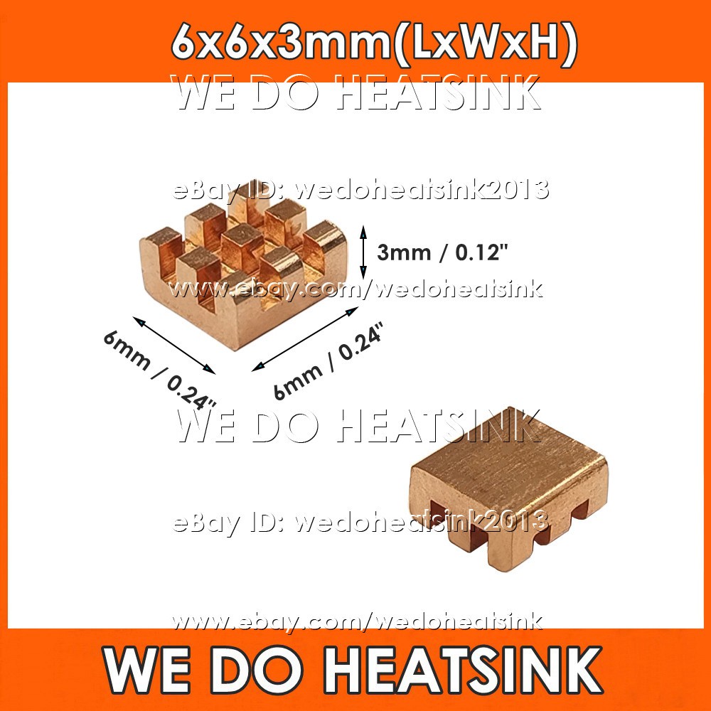 Pure Copper 6x6x3mm  Square Copper Heatsink Radiator Cooler With or Without Tape