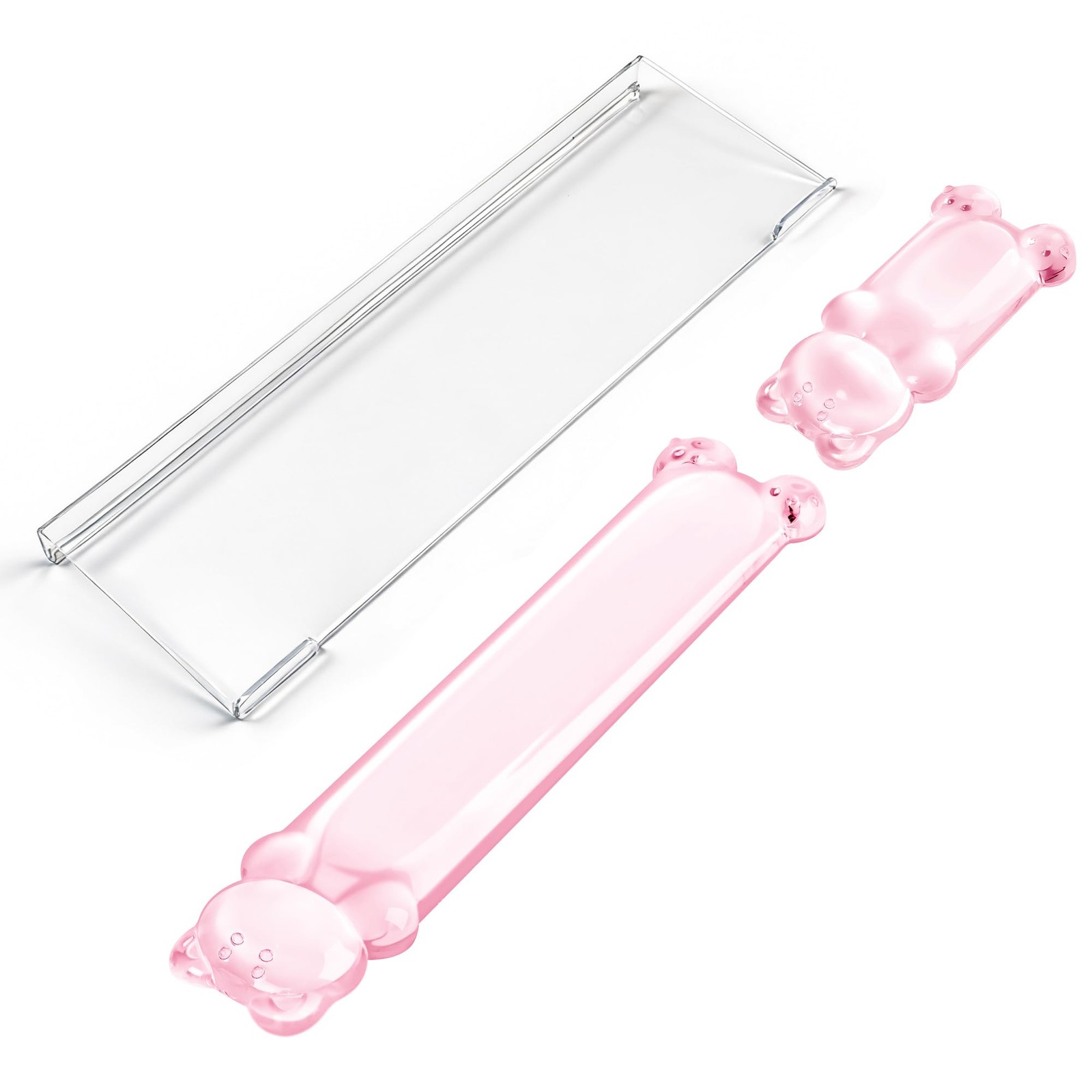 16.9 Inch Cute Pink Bear Computer Keyboard Stand Desk Gel Wrist Rest Set Work