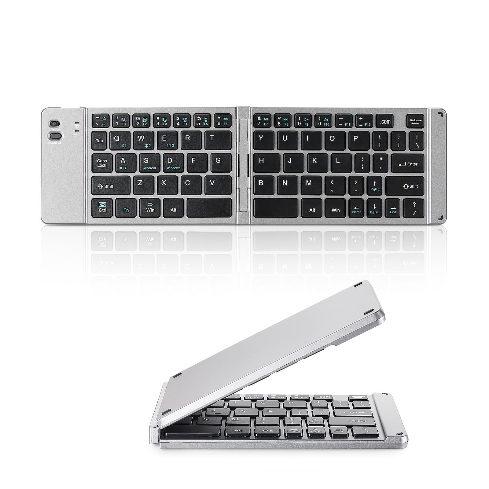 Grey Foldable Wireless Travel Keyboard Rechargeable Full Size Ultra Slim Mac