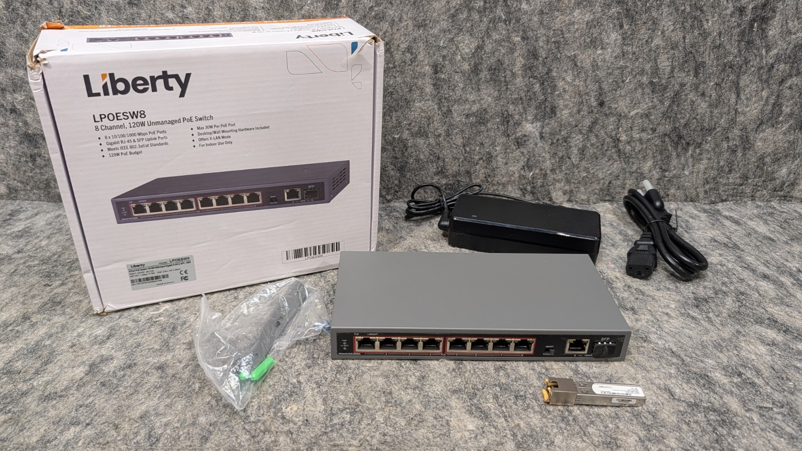 Liberty Security LPOESW8 | Unmanaged Gigabit PoE Switch, 52 V, 120 W, (8) 10/100