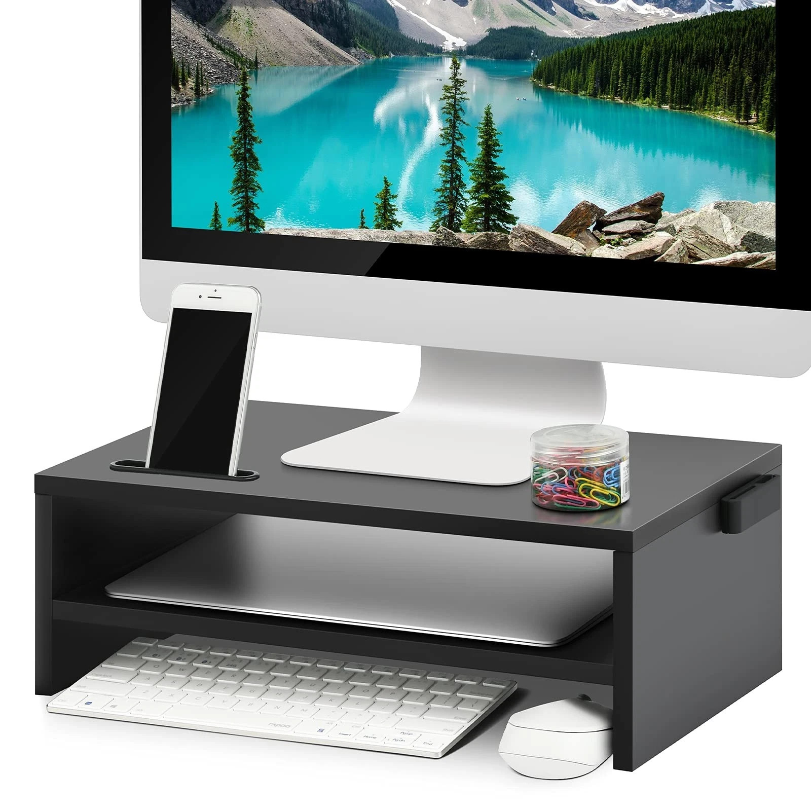 Monitor Stand Riser, 16.5 Inch 2 Tier Computer Printer Shelf Stand for Laptop