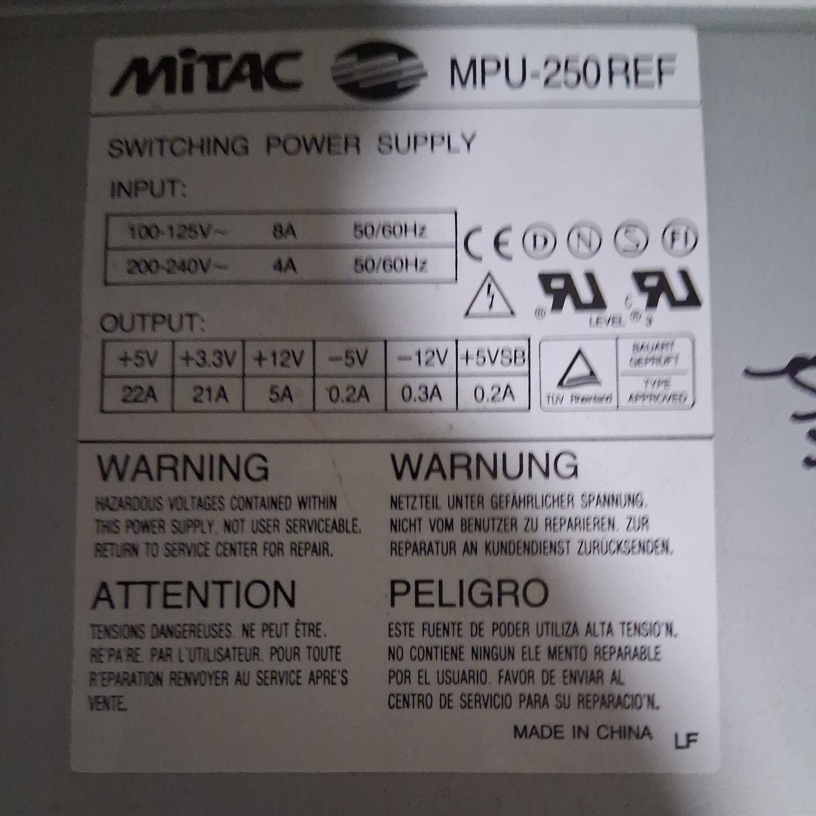 Mitac MPU-250REF Power Supply