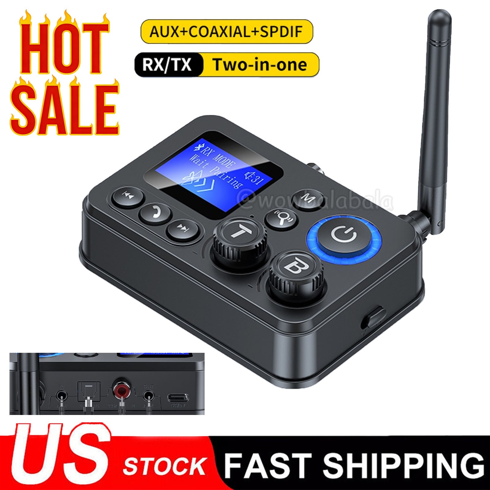 Bluetooth 5.4 Transmitter Receiver RX/TX 3.5mm AUX TV Home Stereo Audio Adapter