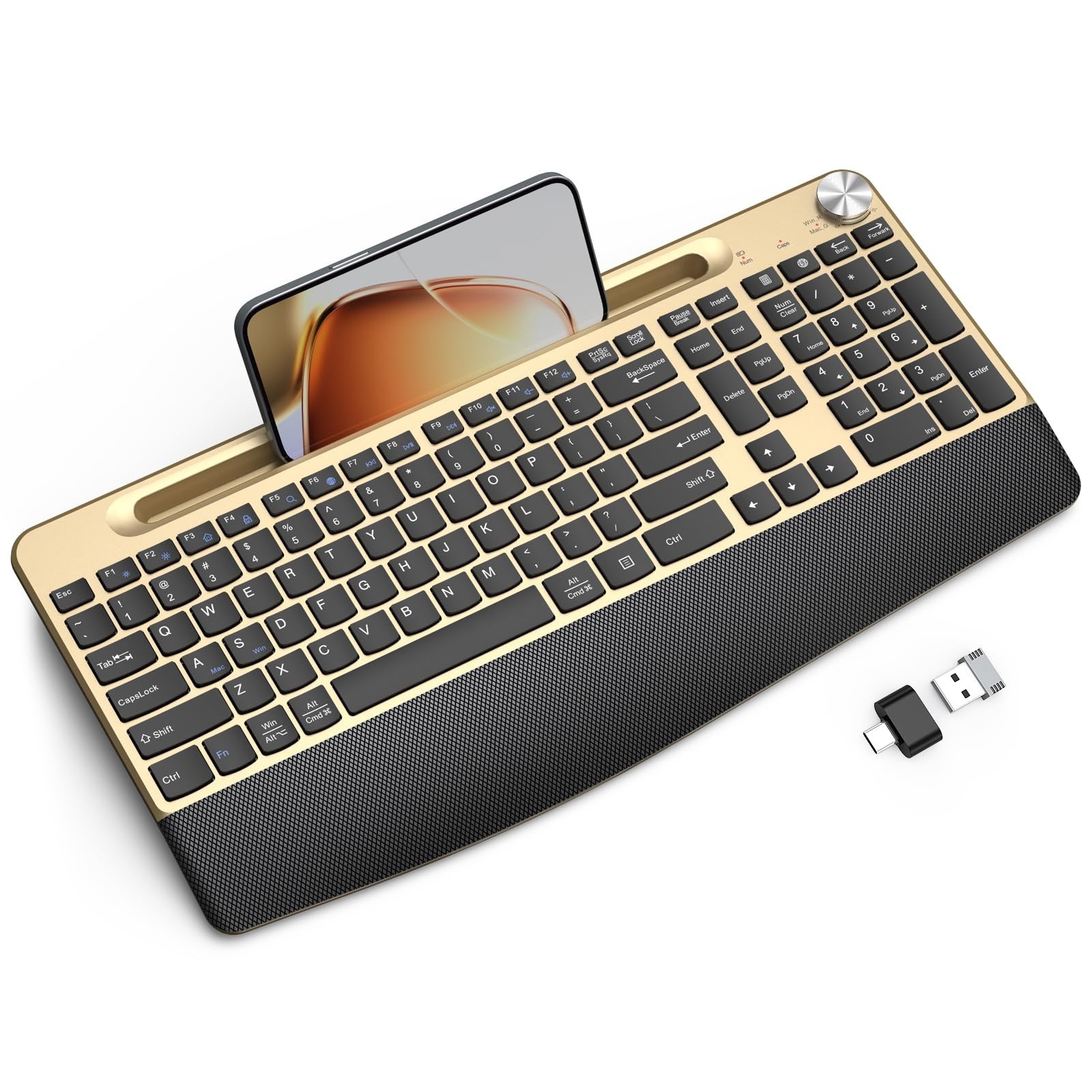 JOYACCESS Ergonomic Wireless Keyboard with Wrist Rest, Phone/Tablet Holder,Wi...