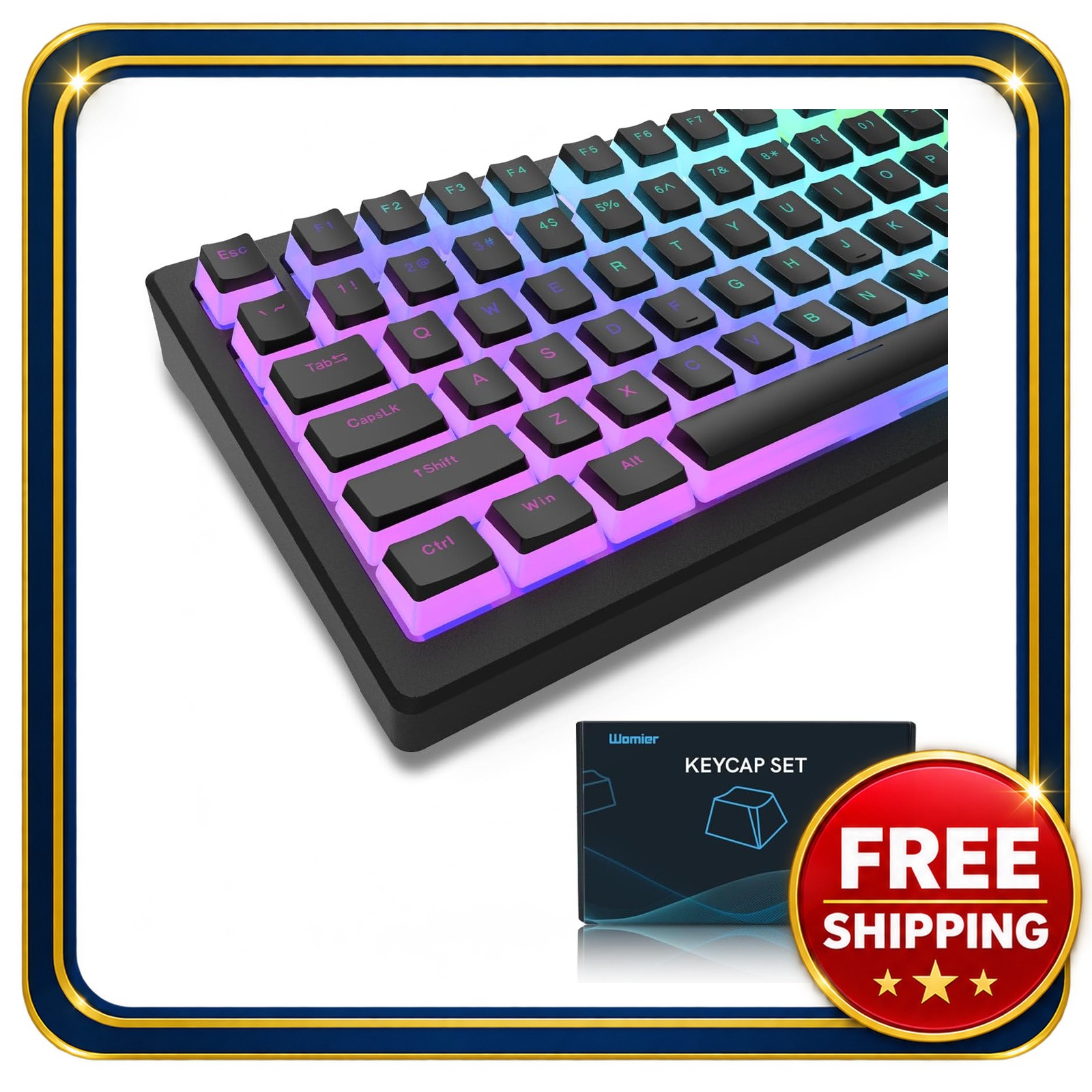 Mechanical Keyboard PBT Shine Through Keycaps 143 Keys Black