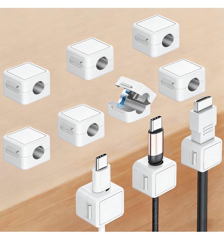 MRGLAS Magnetic Cable Clip White 10-Pack Adhesive Adjustable MR-CMC-10