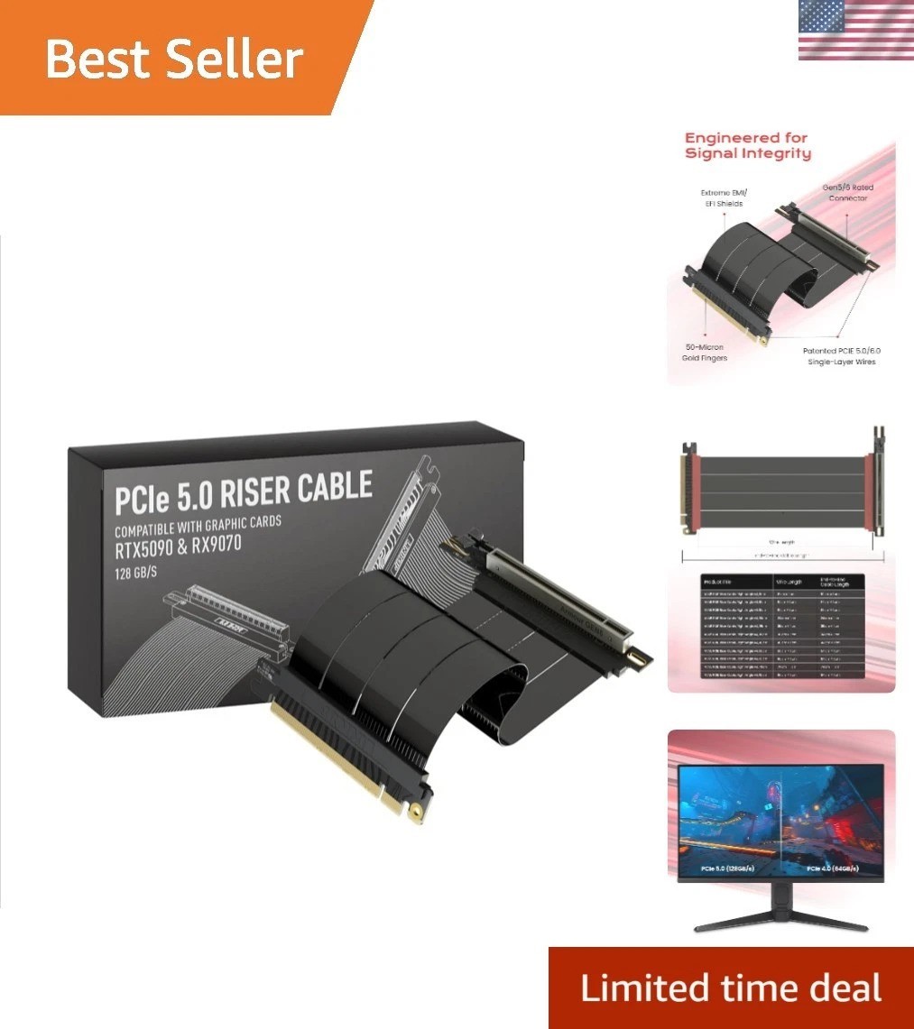 PCIe 5.0 Riser Cable 15cm | Right Angle for Vertical Mount & Stability