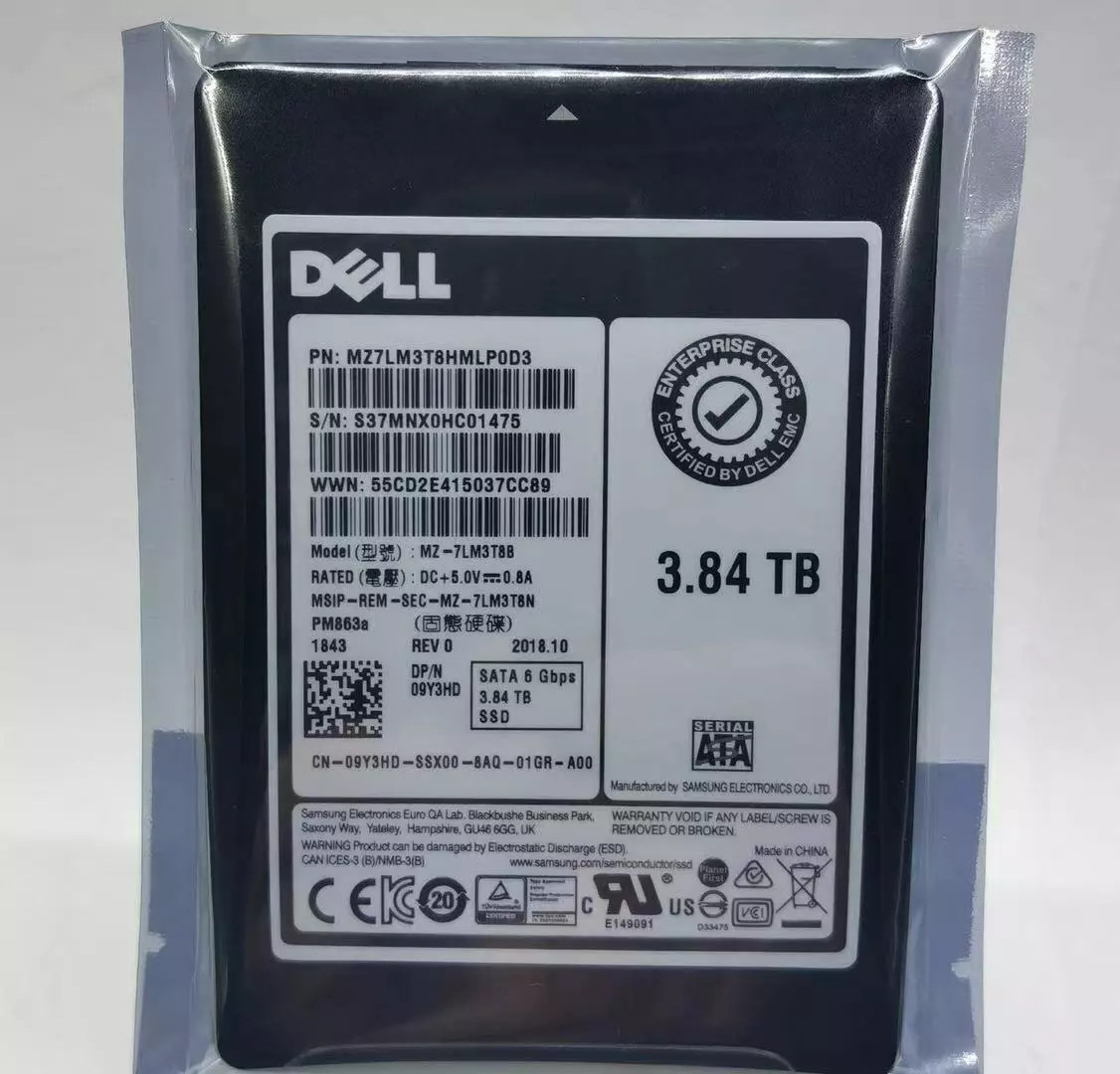 For DELL Samsung 3,84 TB SSD Solid State Drive PM863A SATA MZ7LM1T9HMLP0D3 9Y3HD