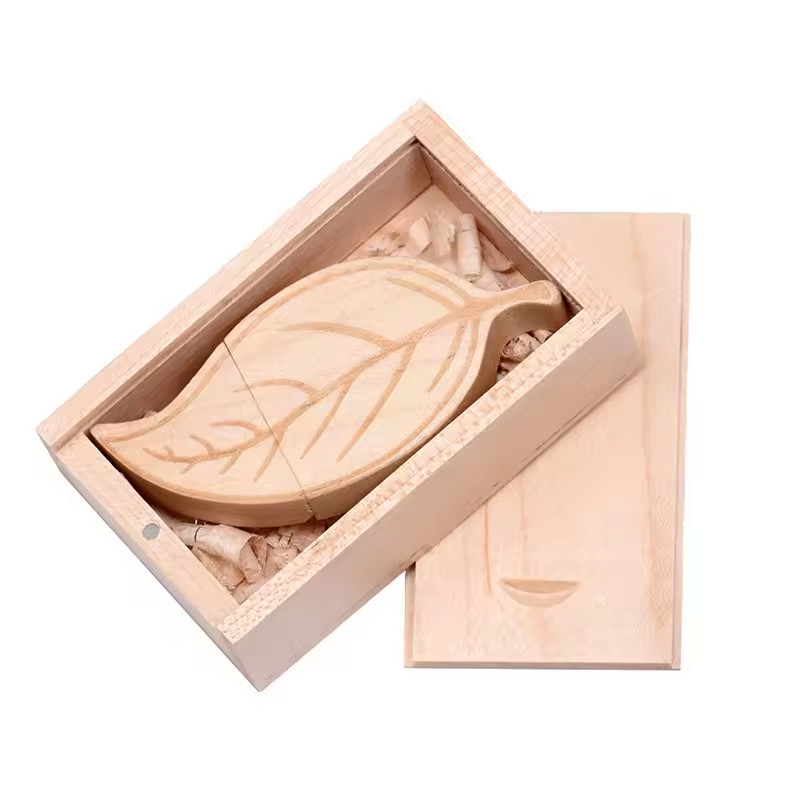 Custom Logo Wood Box leaf Flash Drives 32GB 64GB 128GB Pen Drive Memory Stick
