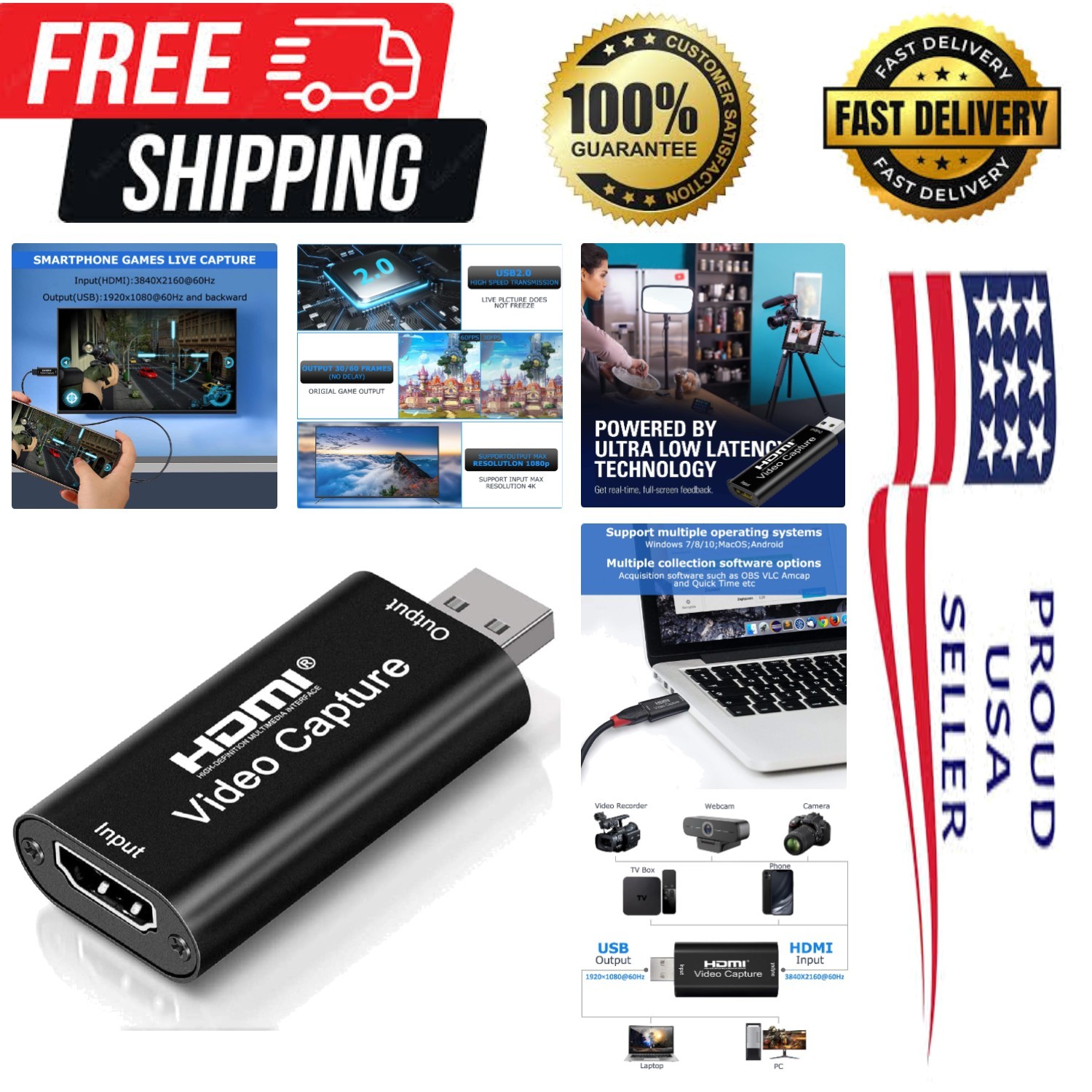 Compact 4K HDMI Capture Card - Ideal for Live Broadcasting & Video Conferencing