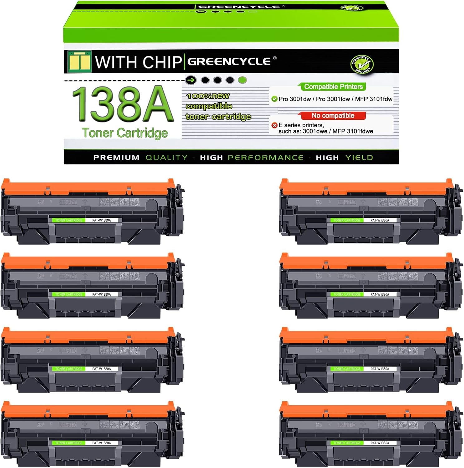 8PK W1380A Toner with Chip For 138A HP LaserJet Pro 3001dw 3001fdw MFP 3101fdw