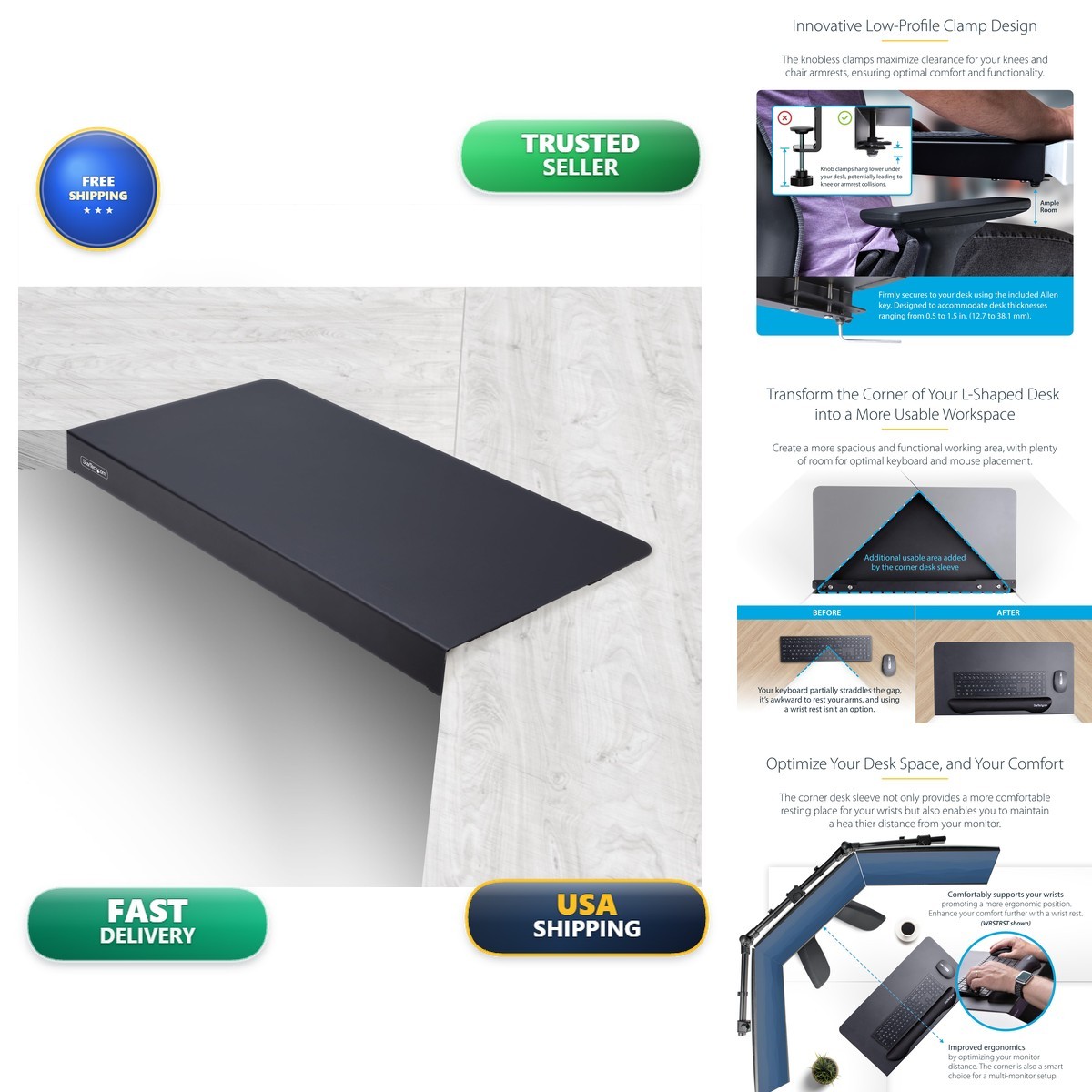 StarTech DSKCRNRSLV Clamp-On Steel Desk Corner Sleeve for L-Shaped/Corner