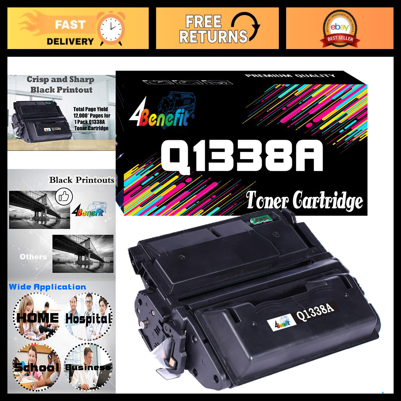 High-Yield Black Toner Cartridge Compatible with Q5942A Q1339A - 38A Replacement