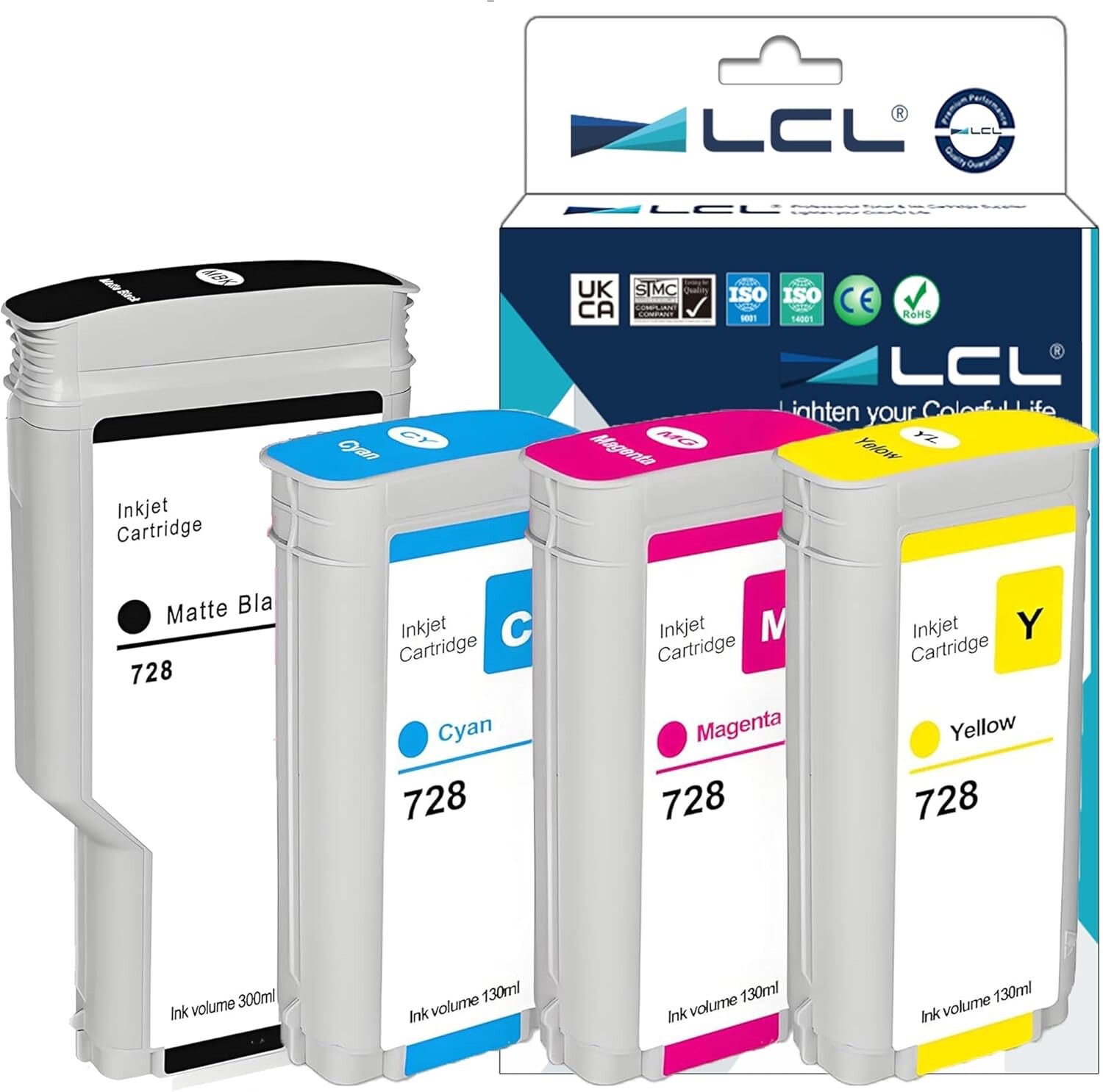 728 728XL Ink Cartridges for DesignJet T730,T830 300 ml Black, 130 ml colors-NEW