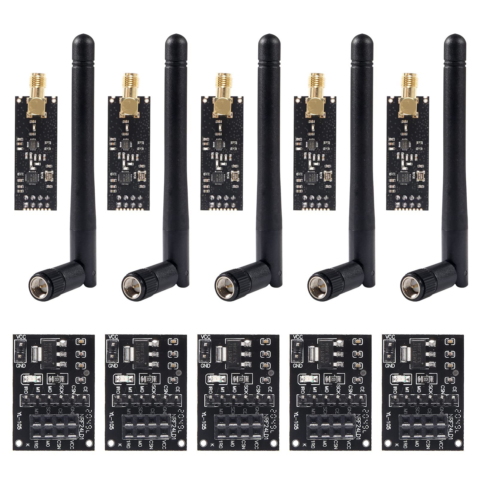 UMLIFE 5pcs NRF24L01+PA+LNA RF Transceiver Module with SMA Antenna 2.4 GHz...