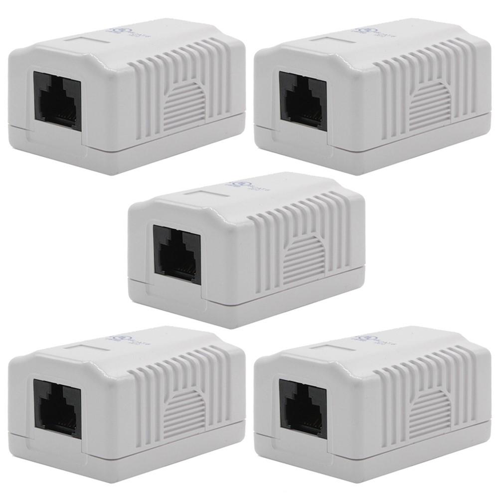 5 Pcs 1-Port CAT6 RJ45 8P8C Network LAN Ethernet Cable Wall Surface Mount Box