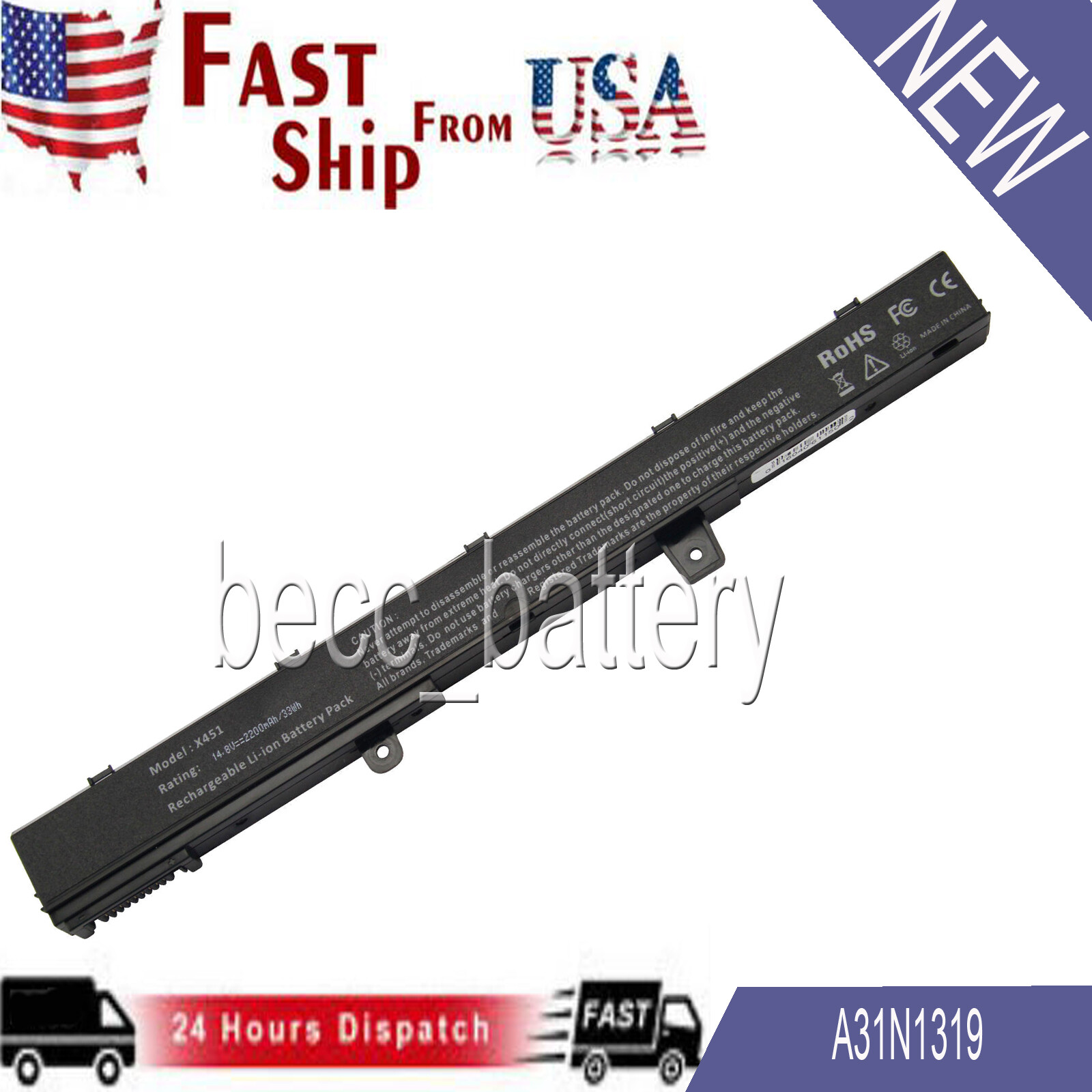 Battery for Asus F551 D450 R411 R512 X451MA X551MA F551C F751LD Laptop 2200mAh