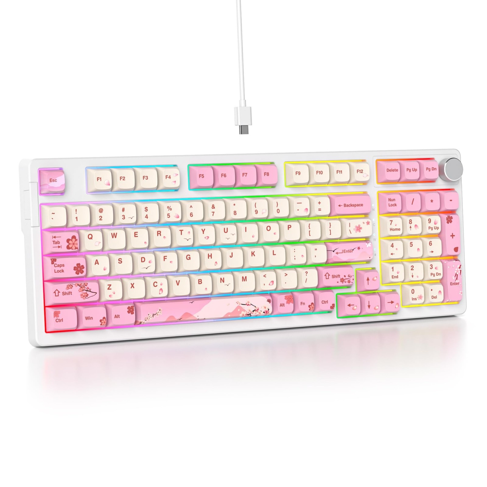 surmen Pink Creamy Keyboard with with Number Pad, 96% RGB Full Gasket Mounted...