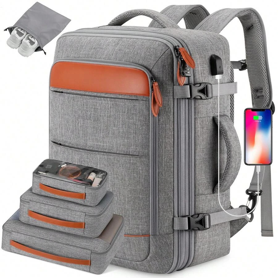 Travel Backpack 42L Carry On Luggage Flight Approved For Women Men Grey