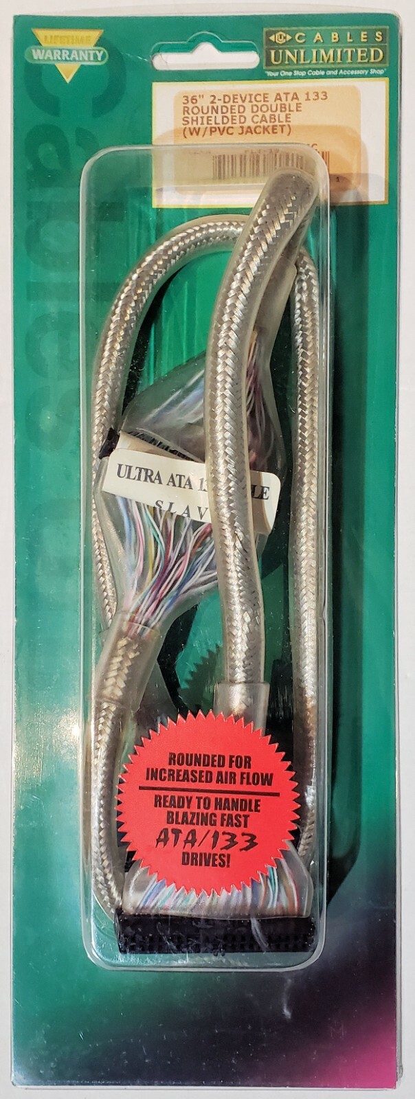 Cables Unlimited Clear 36-in Rounded/Shielded UltraATA-133 Dual Drive Cable, NEW