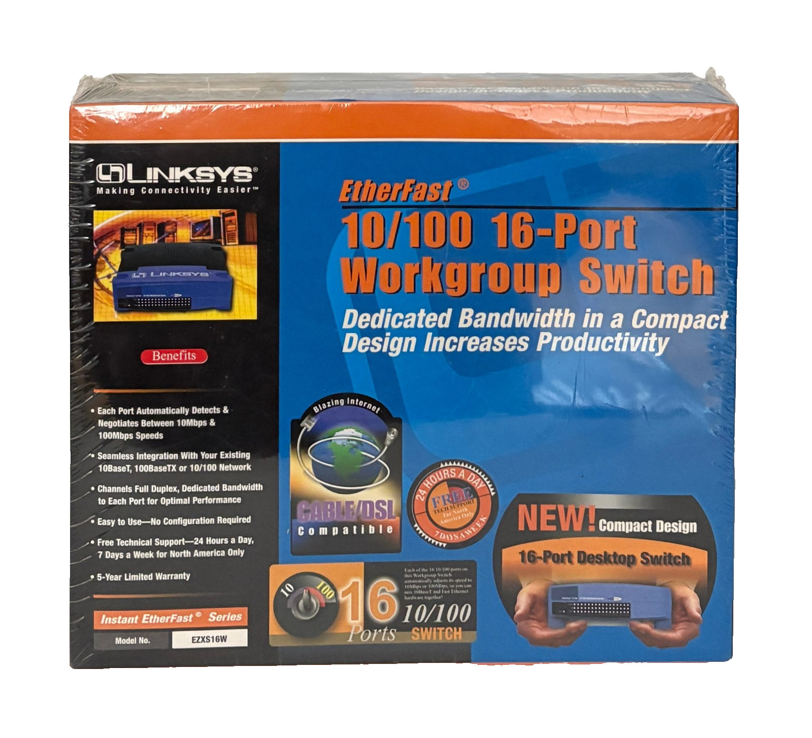 Linksys EtherFast 10/100 16-Port Workgroup Switch Model EZXS16W New & Sealed