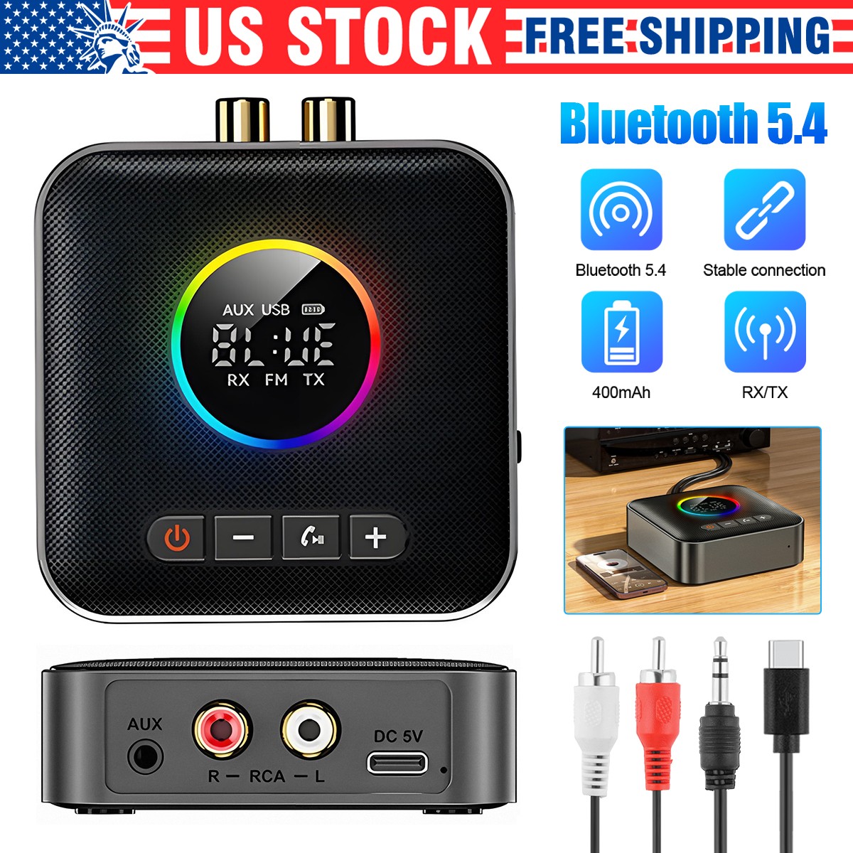 M10 Bluetooth 5.4 Adapter 3-in-1 RX/TX/FM Transmitter w/ LED Display