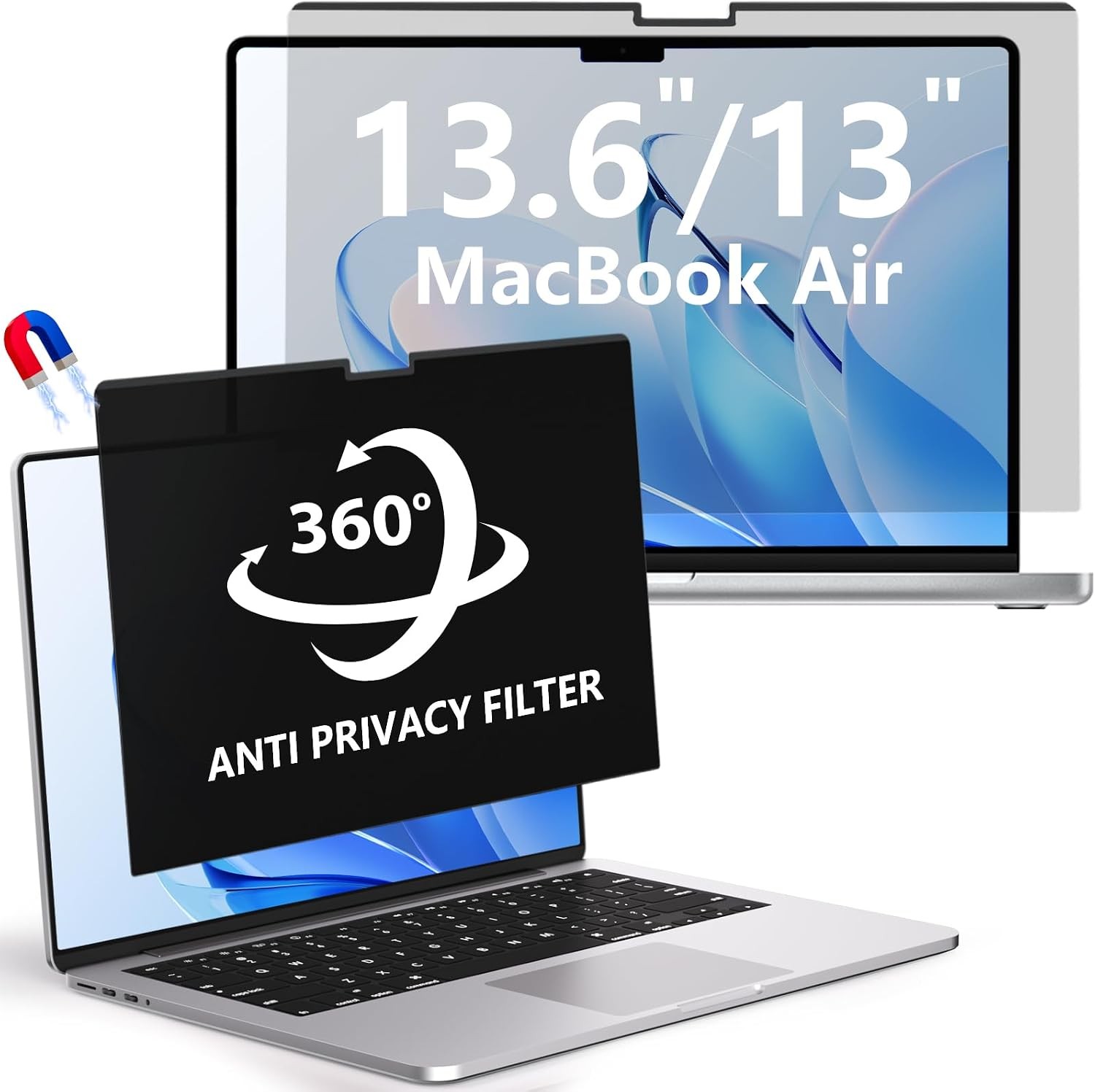 Magnetic 360° Privacy Screen for MacBook Air 13.6" | Removable Protector & Webca