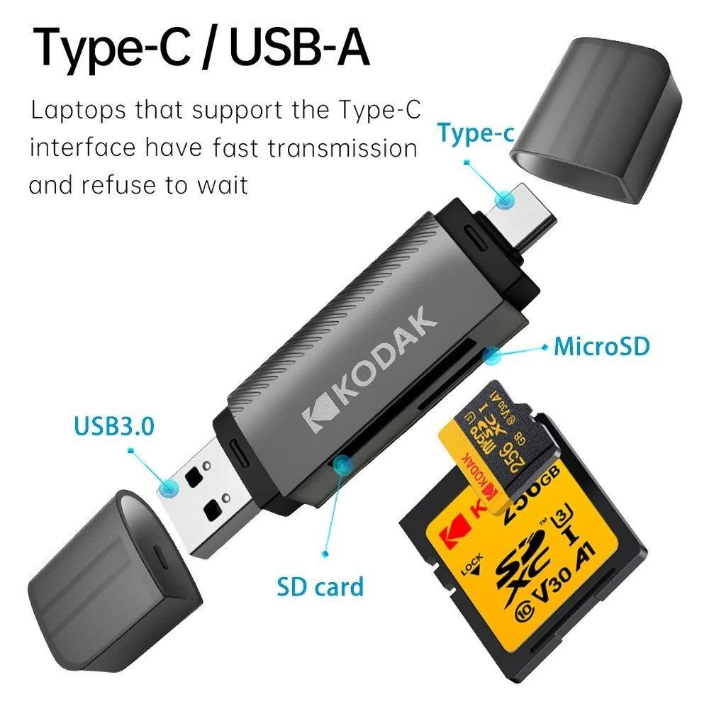 Kodak 4 in 1 Card Reader USB3.0 & Type C SD Card Adapter Multifunctional