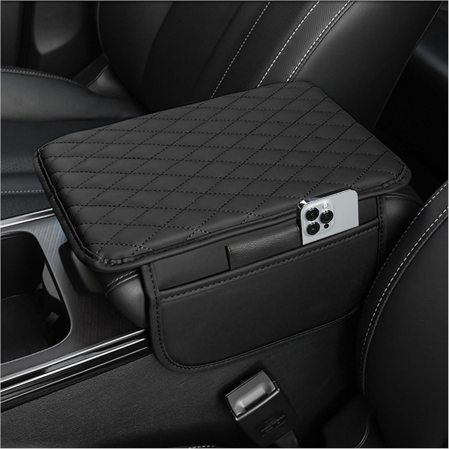 Car Center Console Armrest Cover Cushion with Storage Pockets Accessories