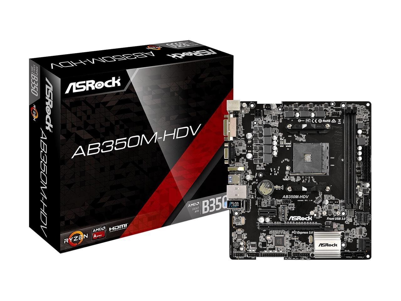 ASRock AB350M-HDV AM4 AMD Promontory B350 Micro ATX AMD Motherboard-OEM NEW