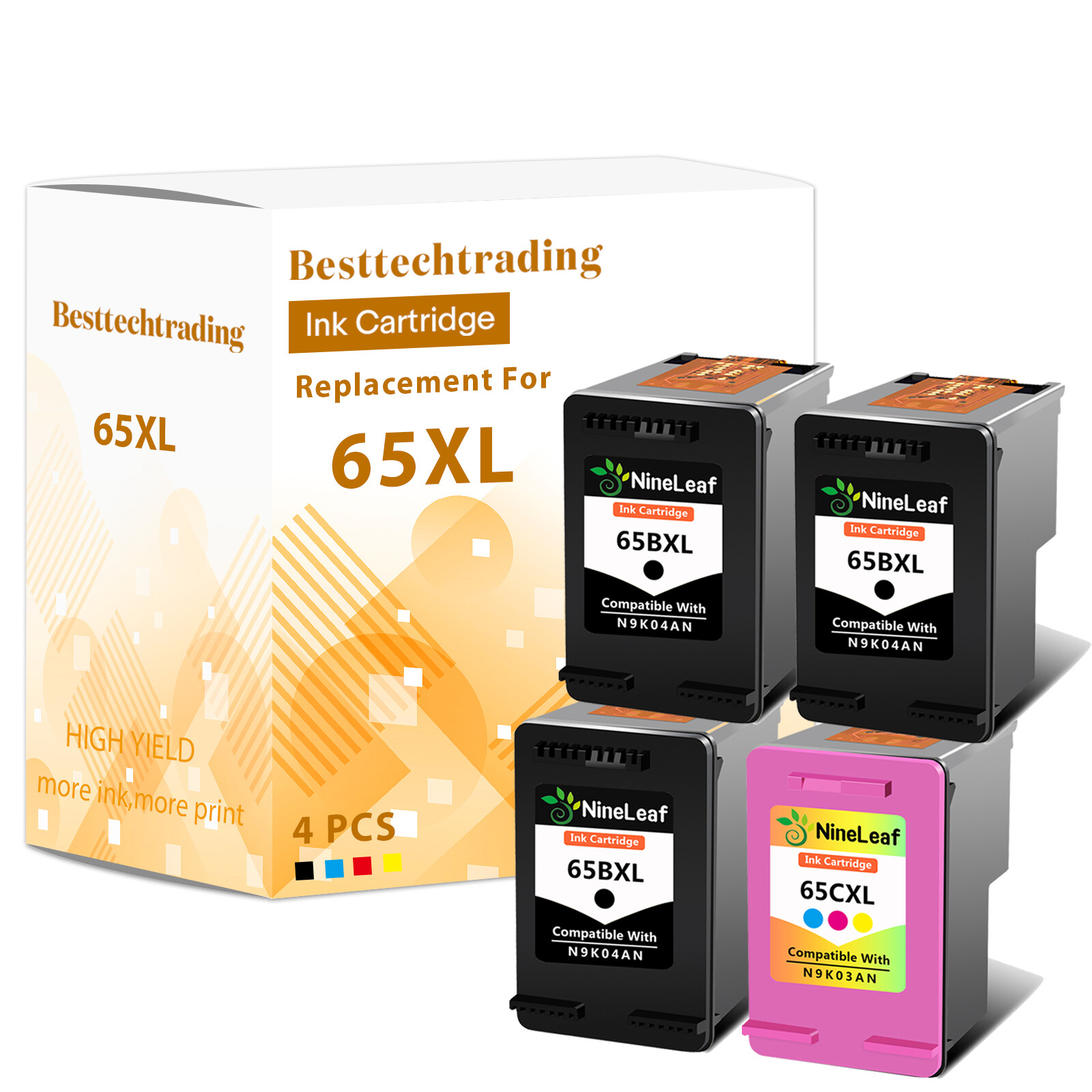 4PK 65XL refilled Ink Cartridge Set For HP Deskjet 2633 3722 2620 2621 ENVY 5010