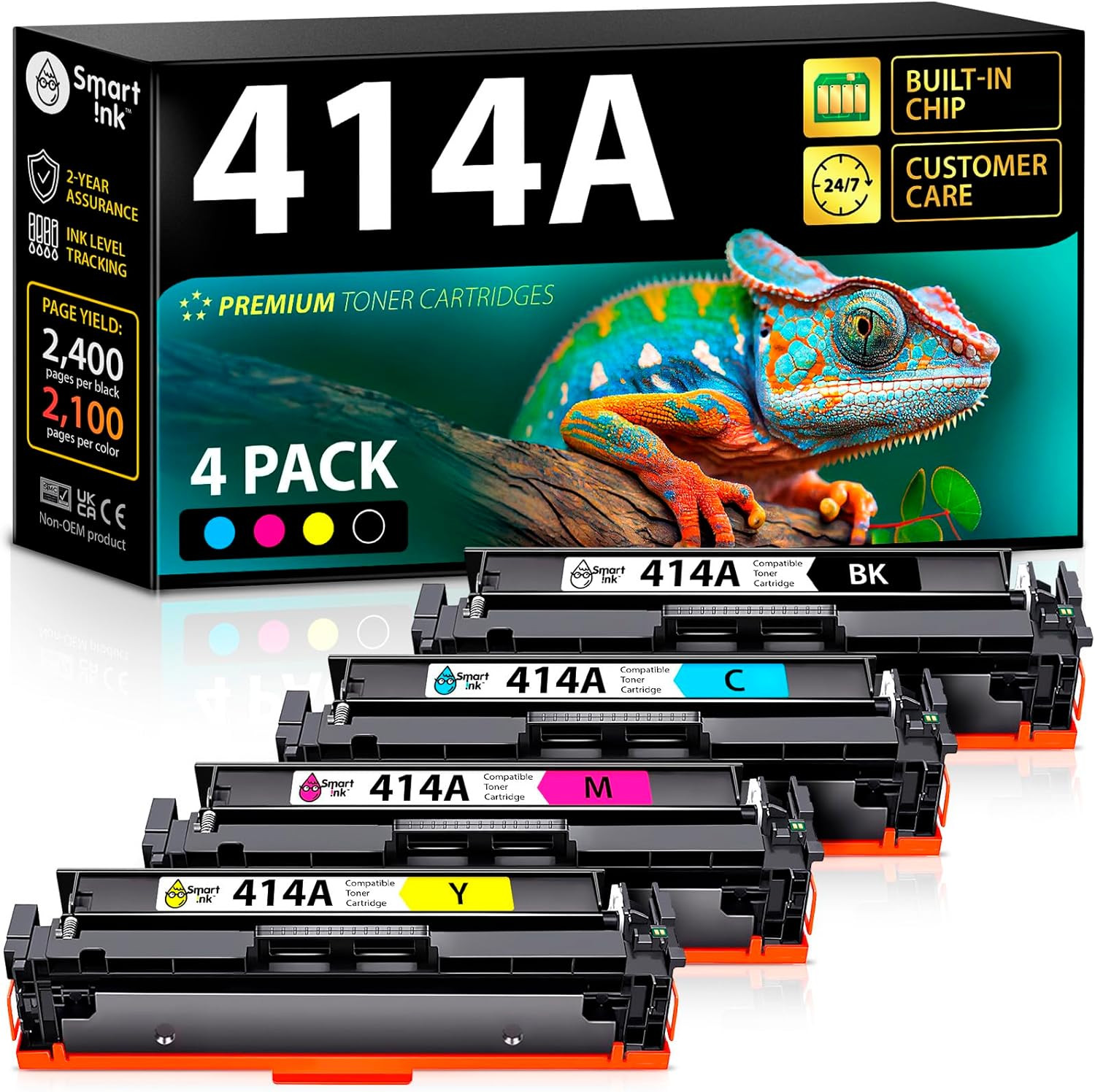 Smart Ink Compatible 414A Toner Cartridges 4 Pack (with Chip) Replacement for HP